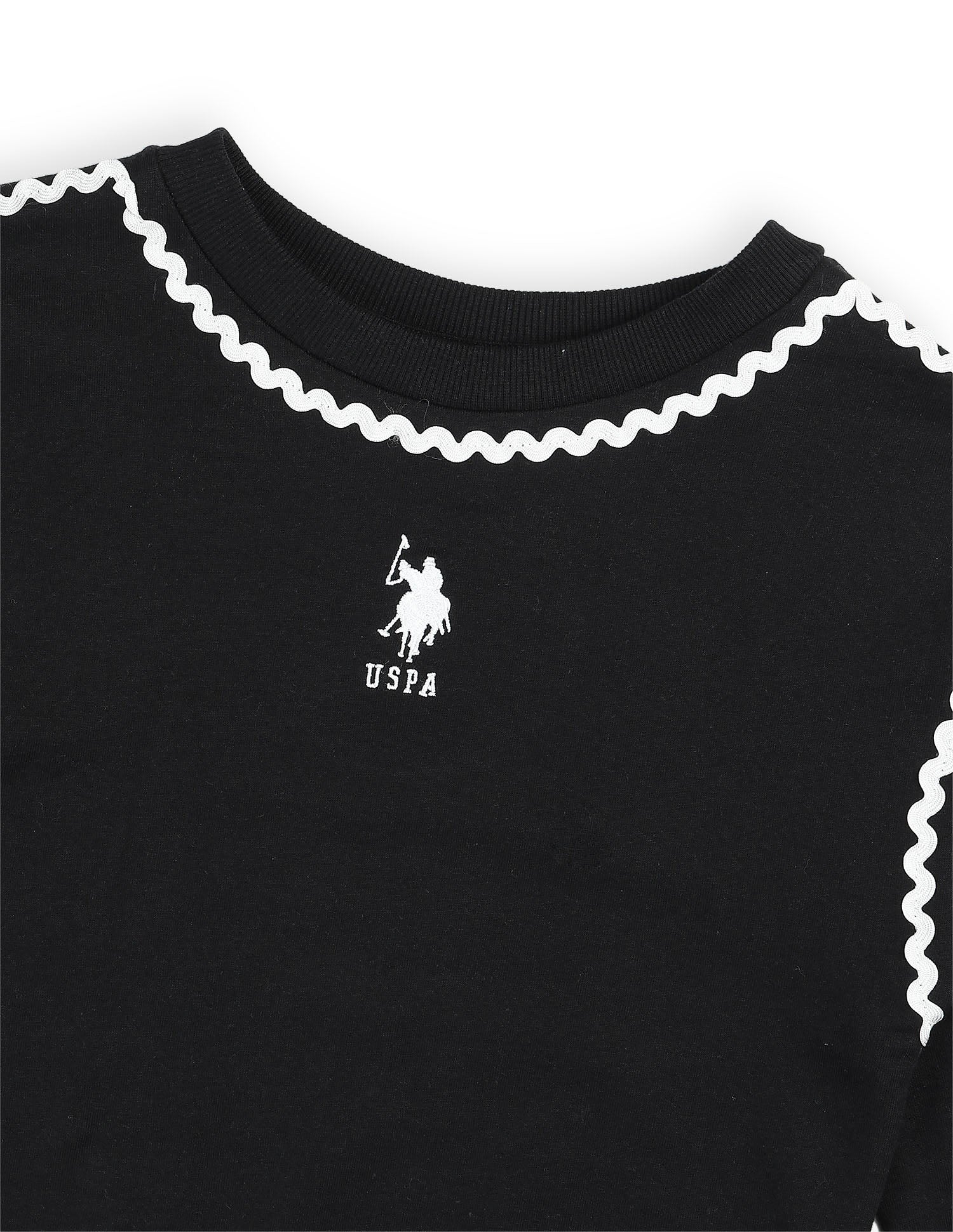 Girls Solid Lace Trim Sweatshirt Black - U.S. POLO ASSN. | Large