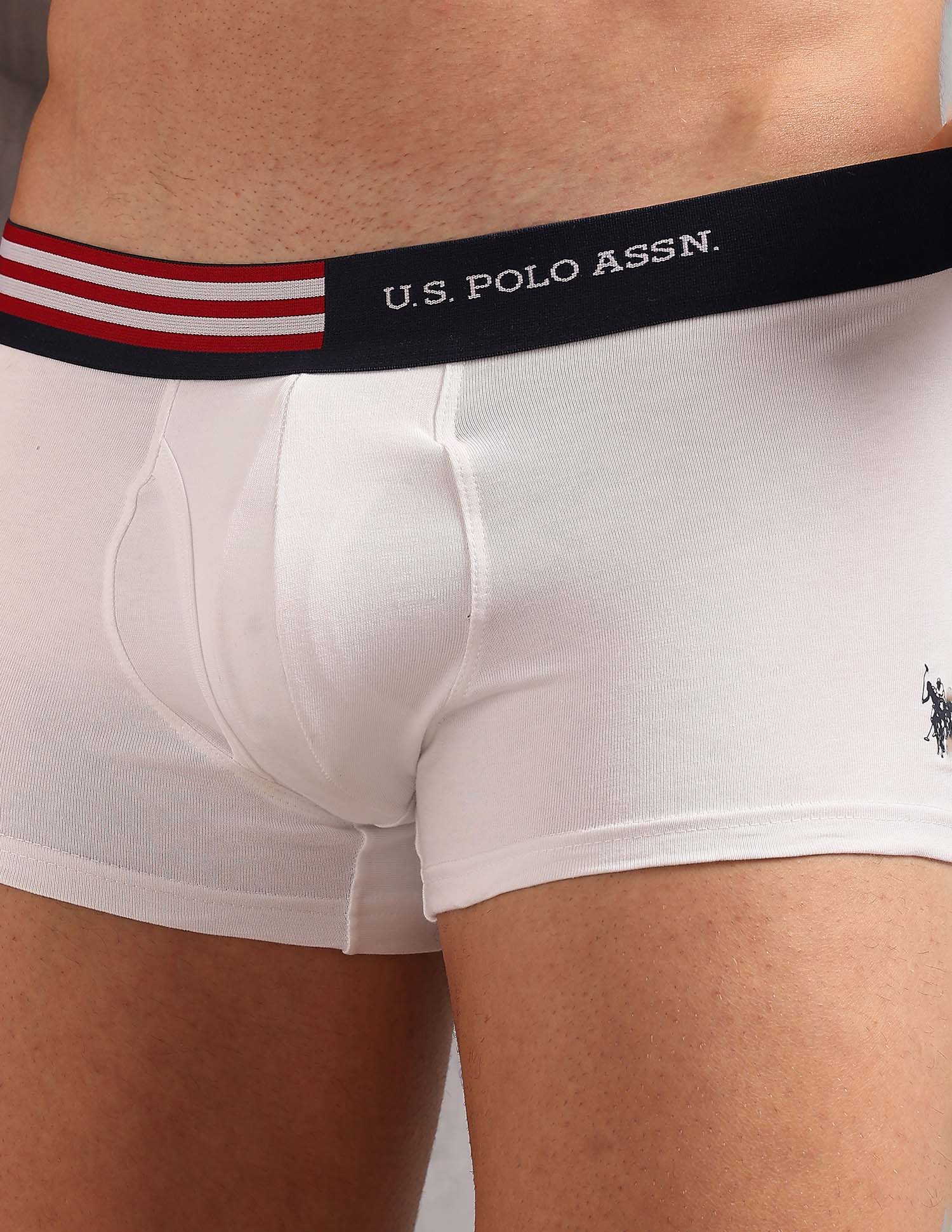 Striped Waistband OET19 Trunks - Pack Of 2 Uspa White and Chinon Green - U.S. Polo Assn. India | Large