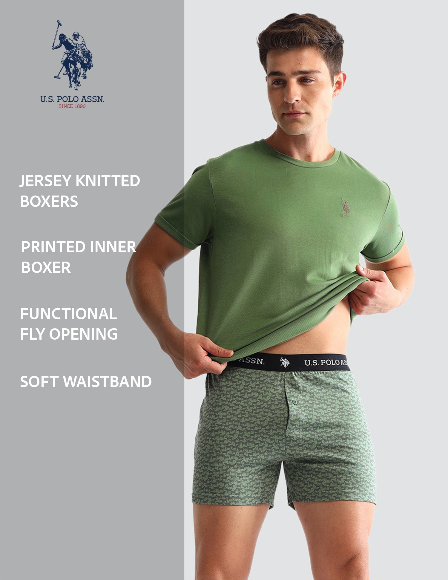 Printed Cotton OEX09 Boxers - Pack Of 2 Black and Green Bay - U.S. POLO ASSN. | Large