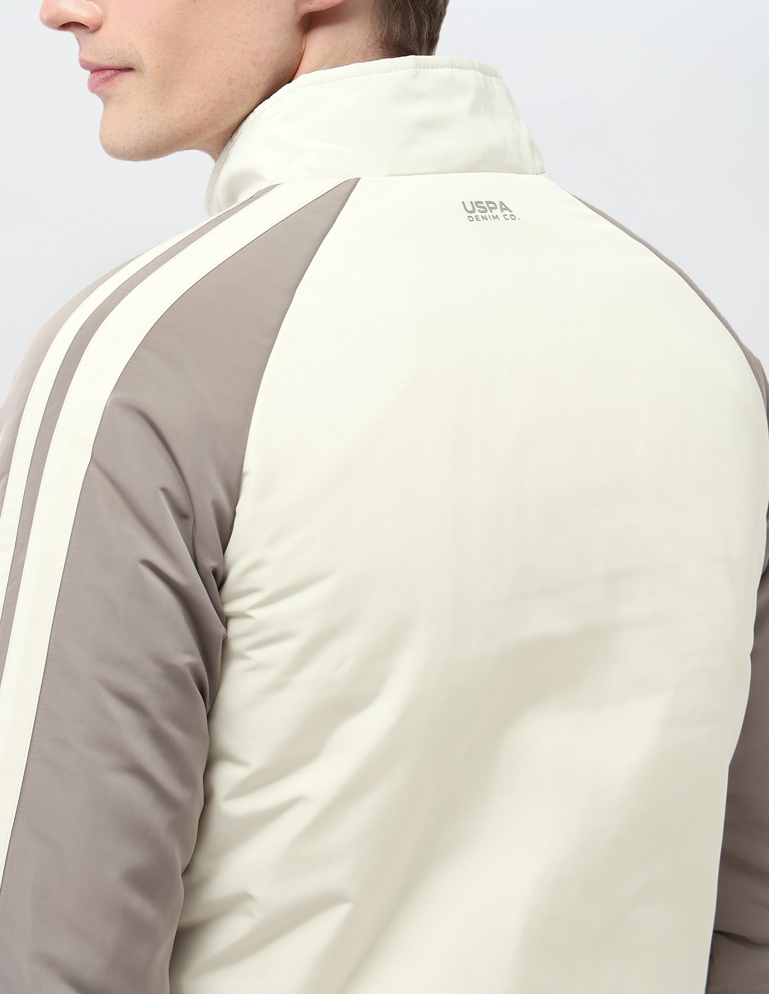 Colour Blocked Regular Fit Puffer Jacket Ivory - U.S. Polo Assn. India | Large