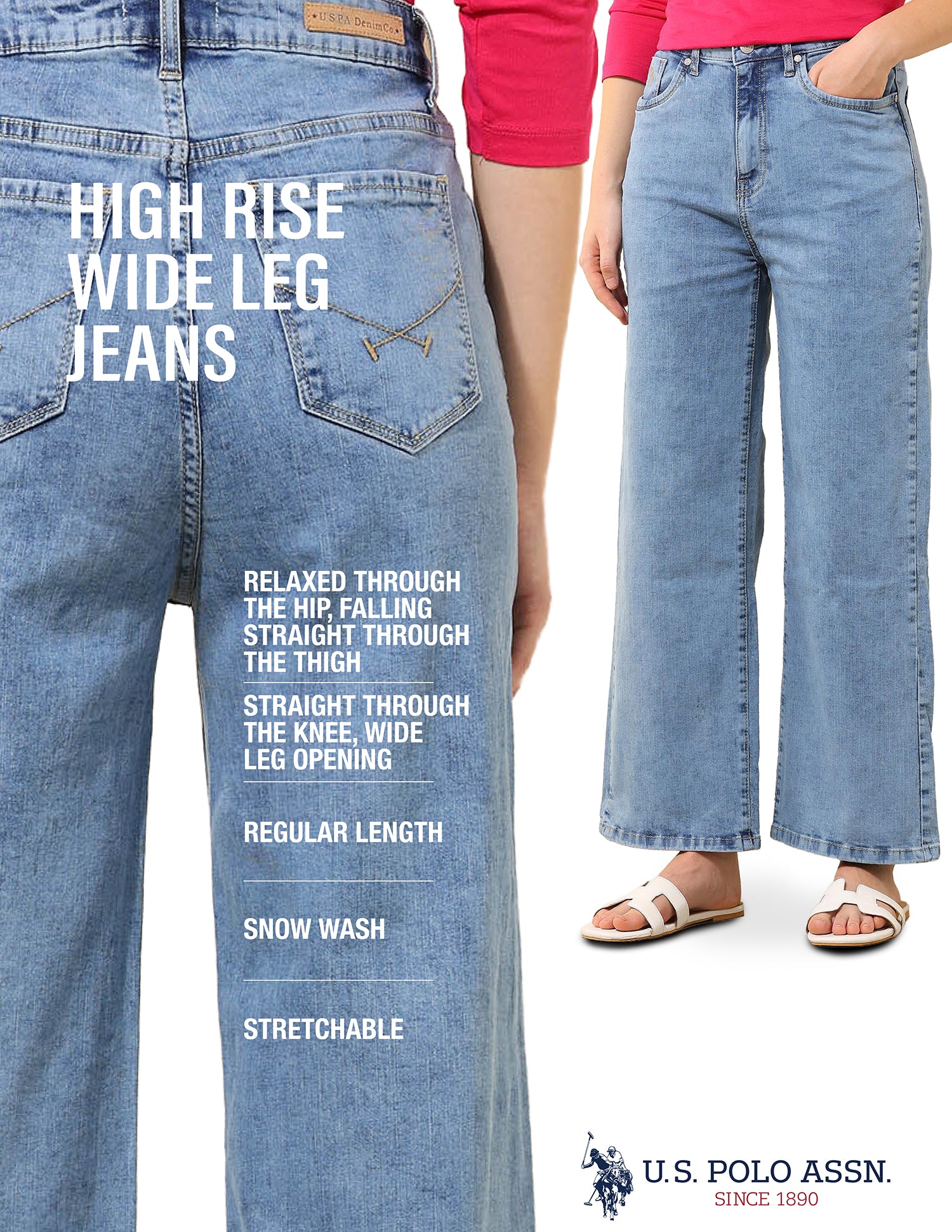 Wide Leg Fit Blue Jeans Blue - U.S. Polo Assn. India | Large