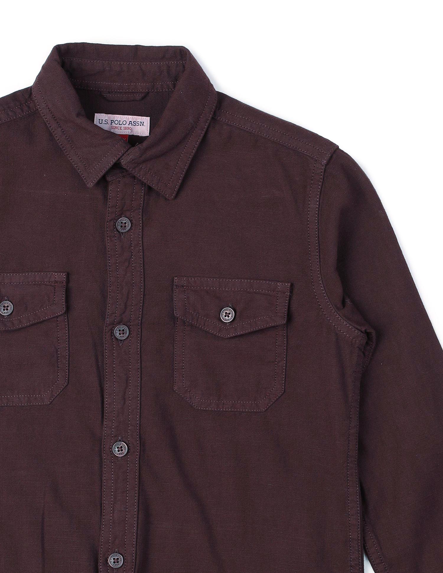 Boys Regular Fit Solid Shirt Choco - U.S. POLO ASSN. | Large