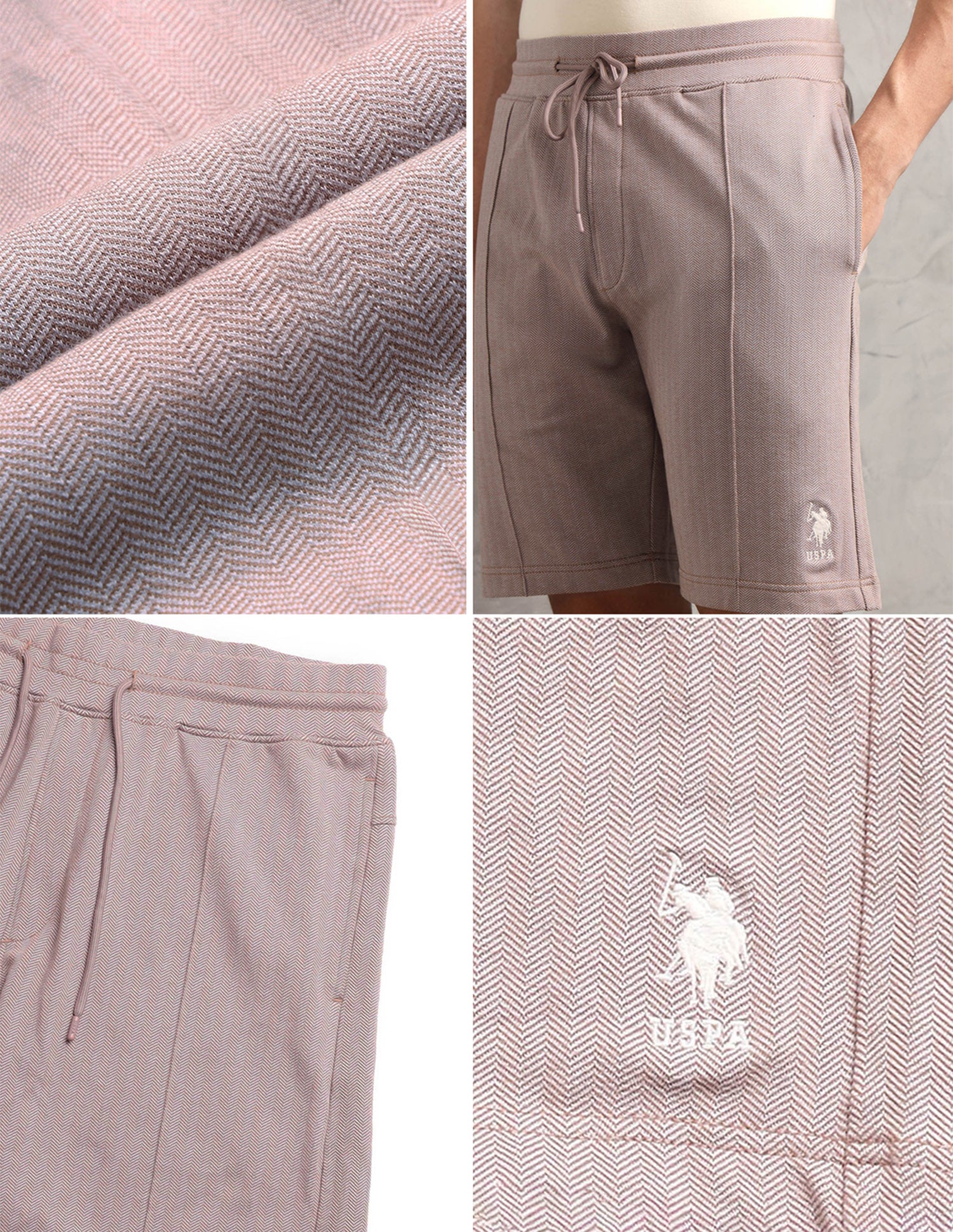 Chevron Slim Fit PS004-PL Lounge Shorts - Pack of 1 Moon Light Coco Mocha - U.S. Polo Assn. India | Large