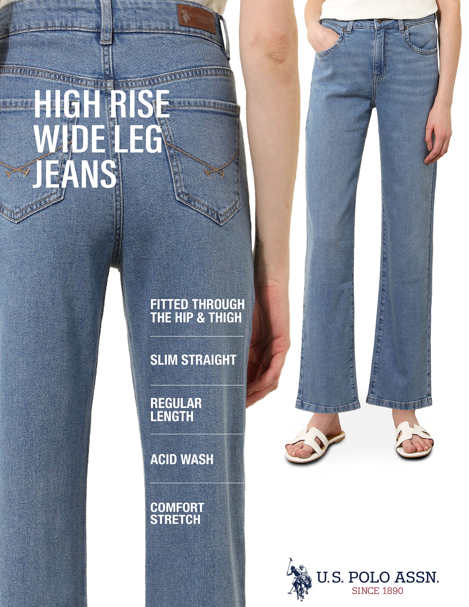 High Rise Straight Fit Jeans Blue - U.S. Polo Assn. India | Large