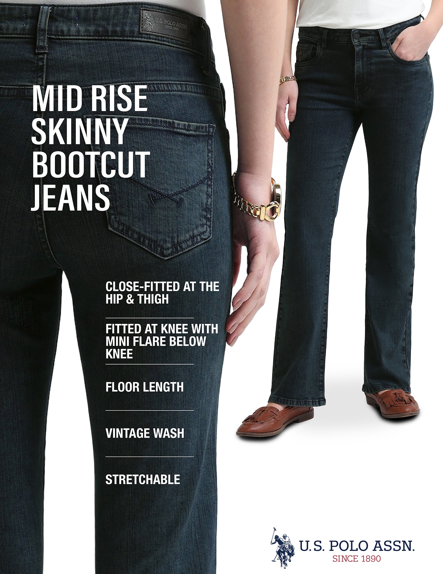 Skinny Bootcut Fit Blue Jeans Blue - U.S. Polo Assn. India | Large