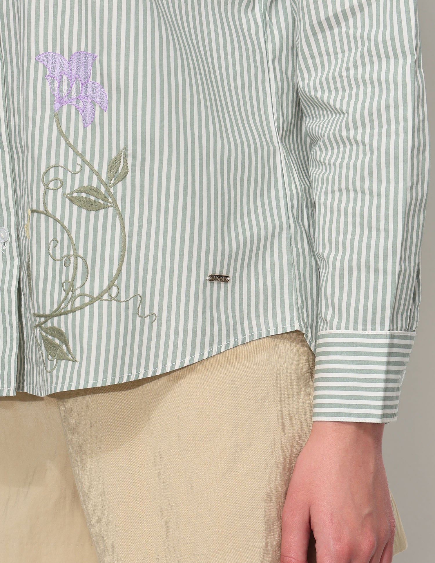 Relaxed Striped Shirt With Embroidery Green - U.S. Polo Assn. India | Large