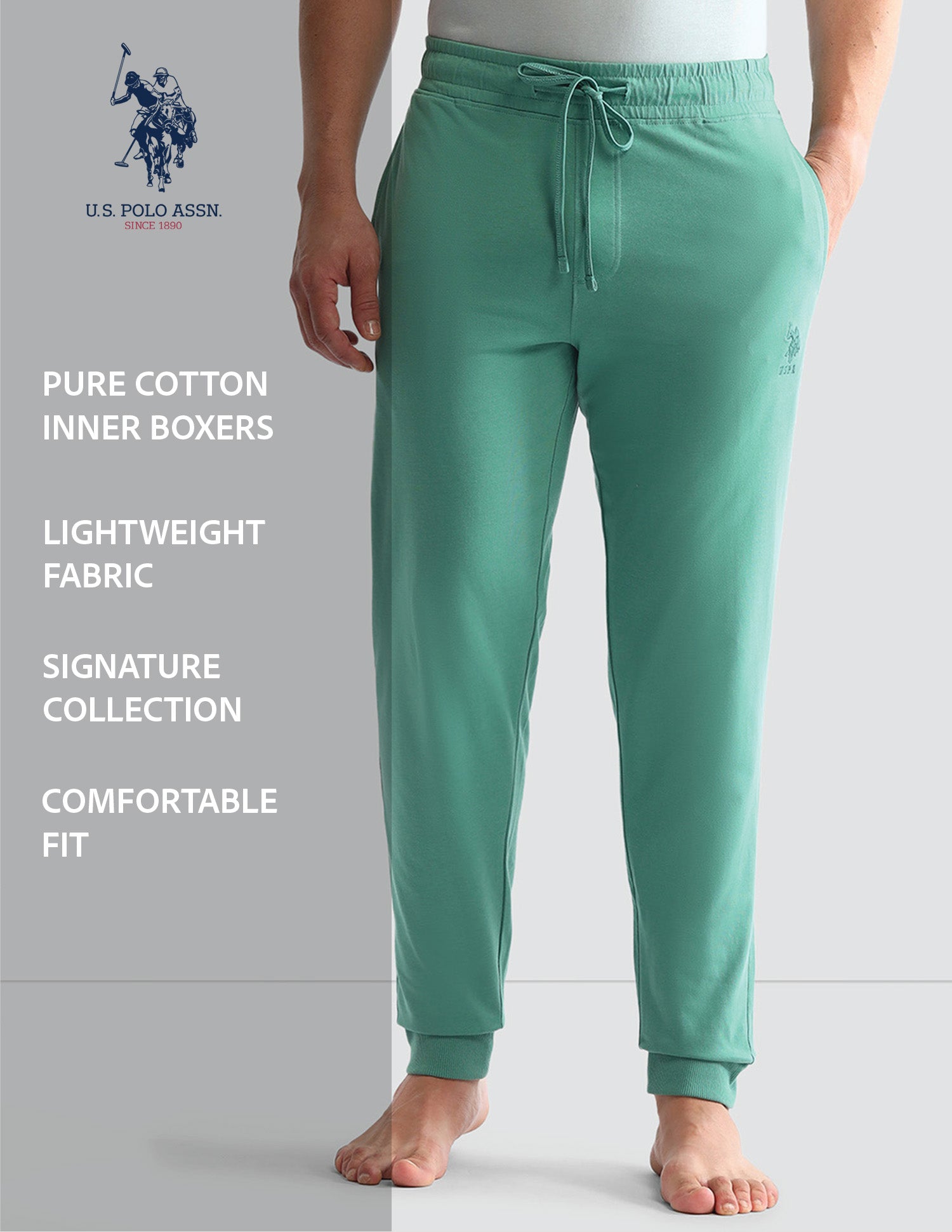 Solid Mid-Rise Solid OJ007 Joggers Malachite Green - U.S. POLO ASSN. | Large