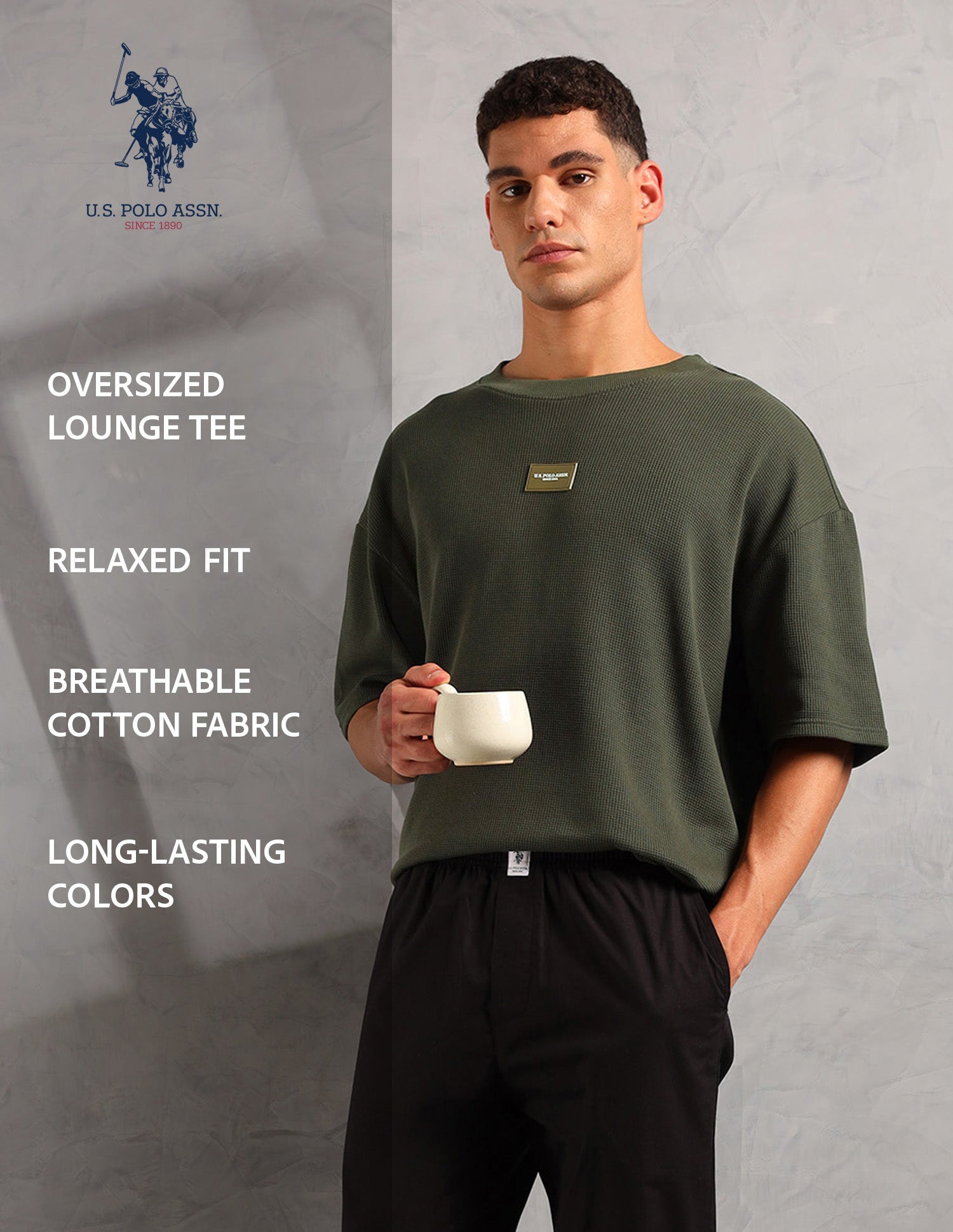 Oversized Fit Cotton PE001 Lounge T-Shirt - Pack Of 1 Olive - U.S. POLO ASSN. | Large