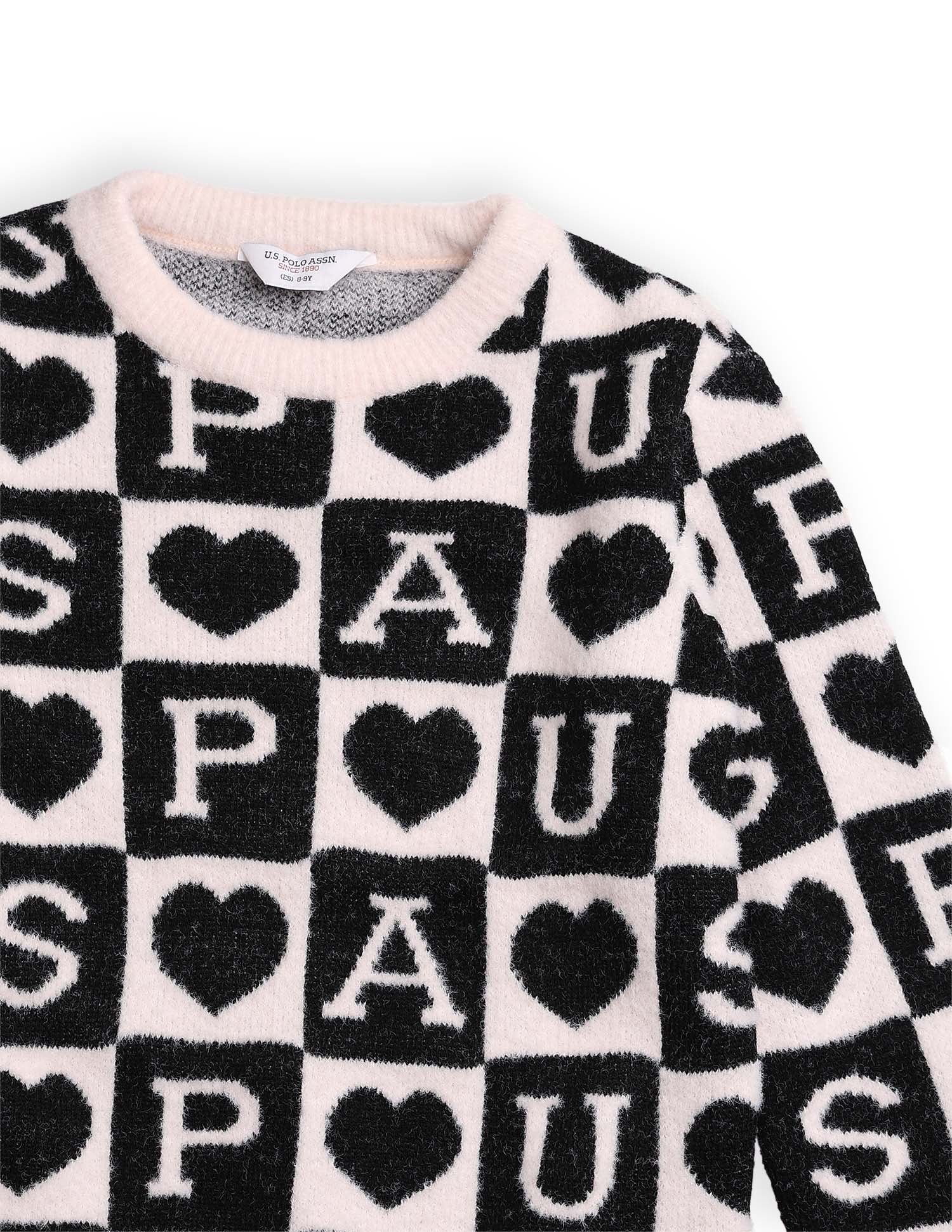 Girls Patterned Knit Sweatshirt Pink and Black - U.S. POLO ASSN. | Large