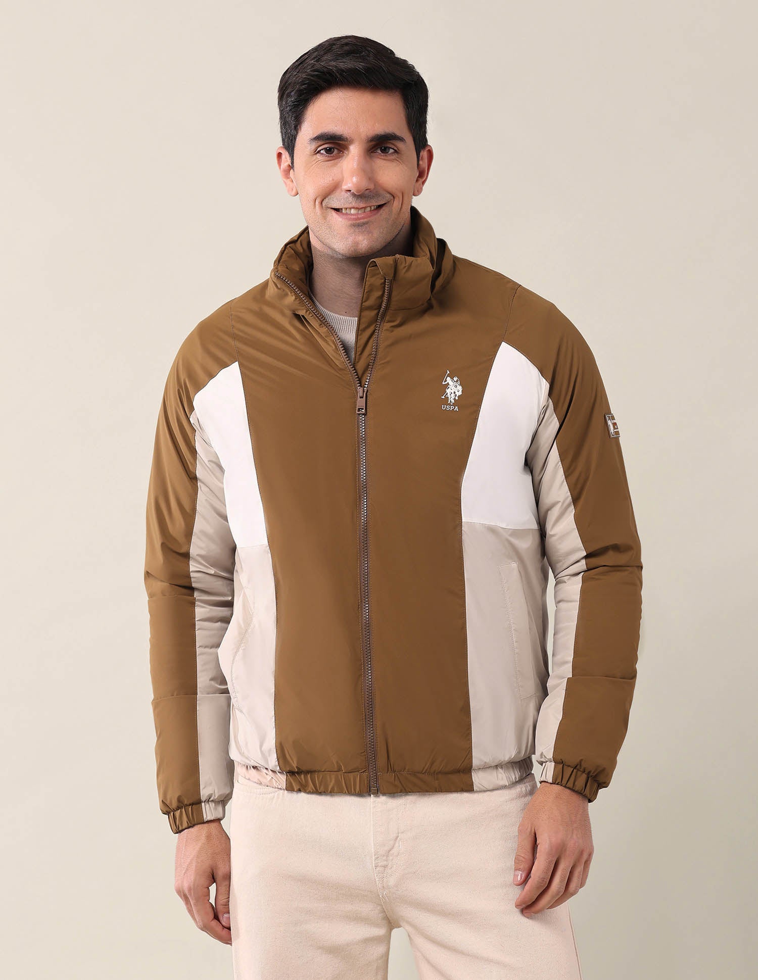 High Neck Regular Fit Jacket Brown - U.S. Polo Assn. India | Large