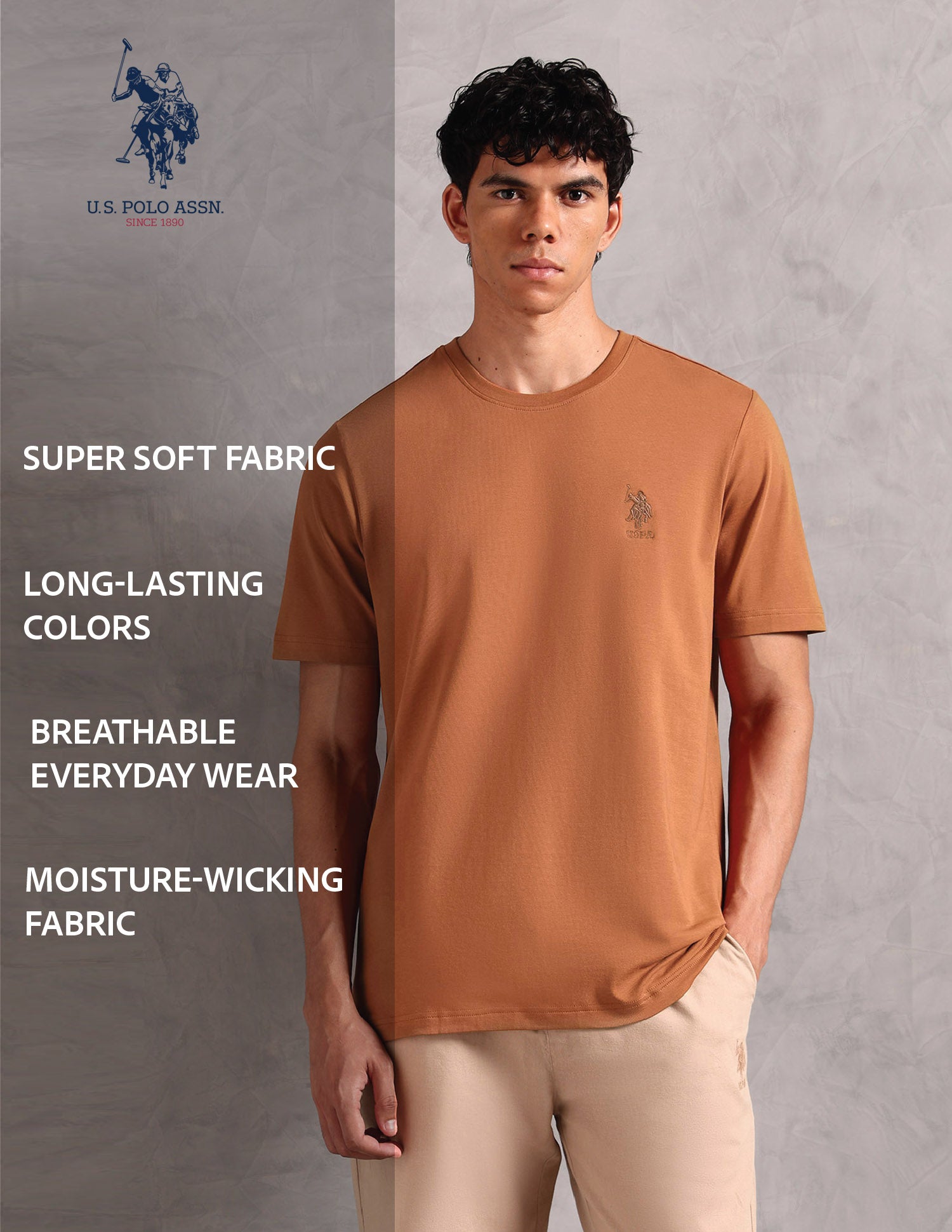 Comfort Fit Pure Cotton OEE12 Lounge T-Shirt - Pack Of 1 Leather Brown - U.S. POLO ASSN. | Large