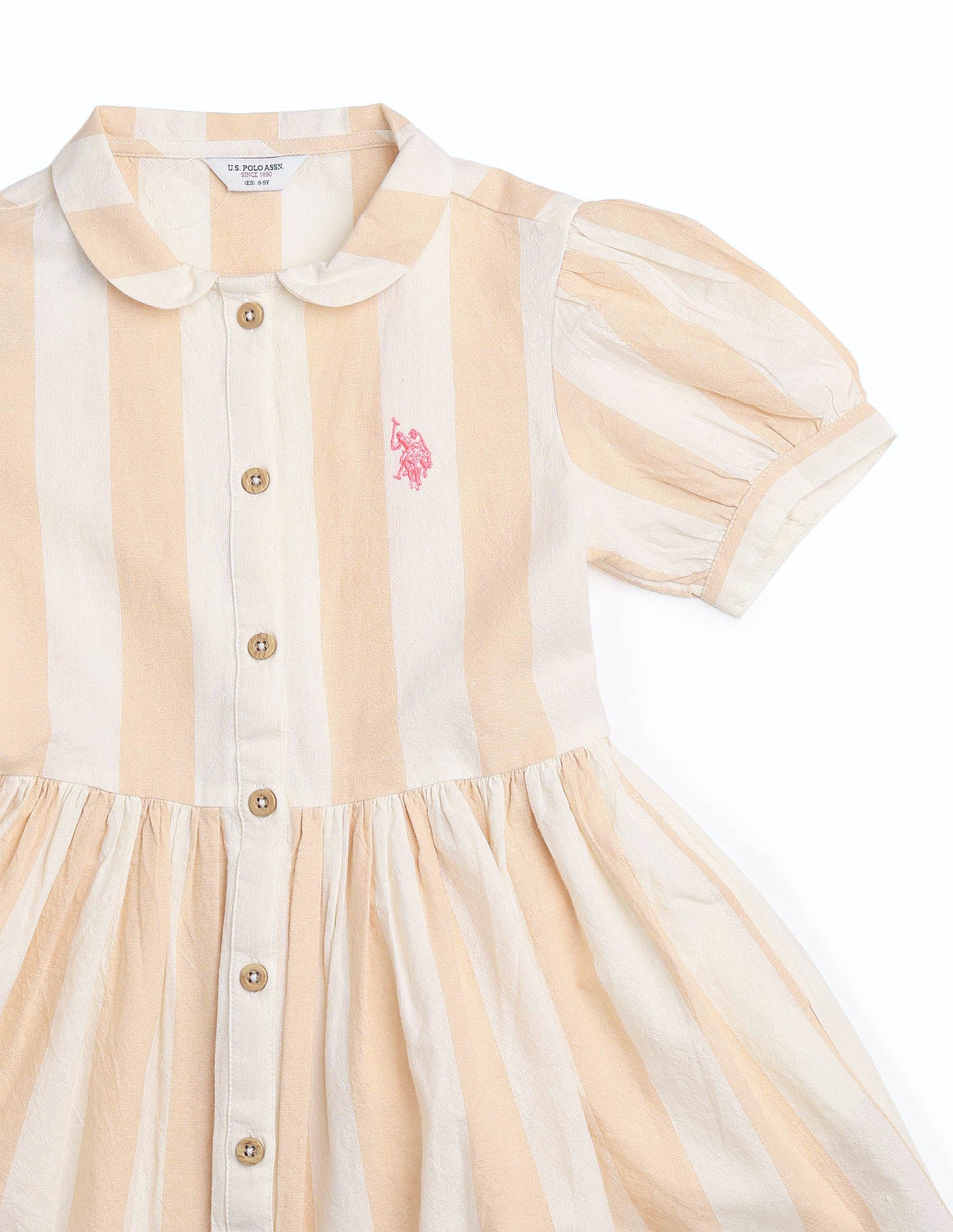 Girls Peter Pan Collar Shirt Dress Beige and Off White - U.S. Polo Assn. India | Large