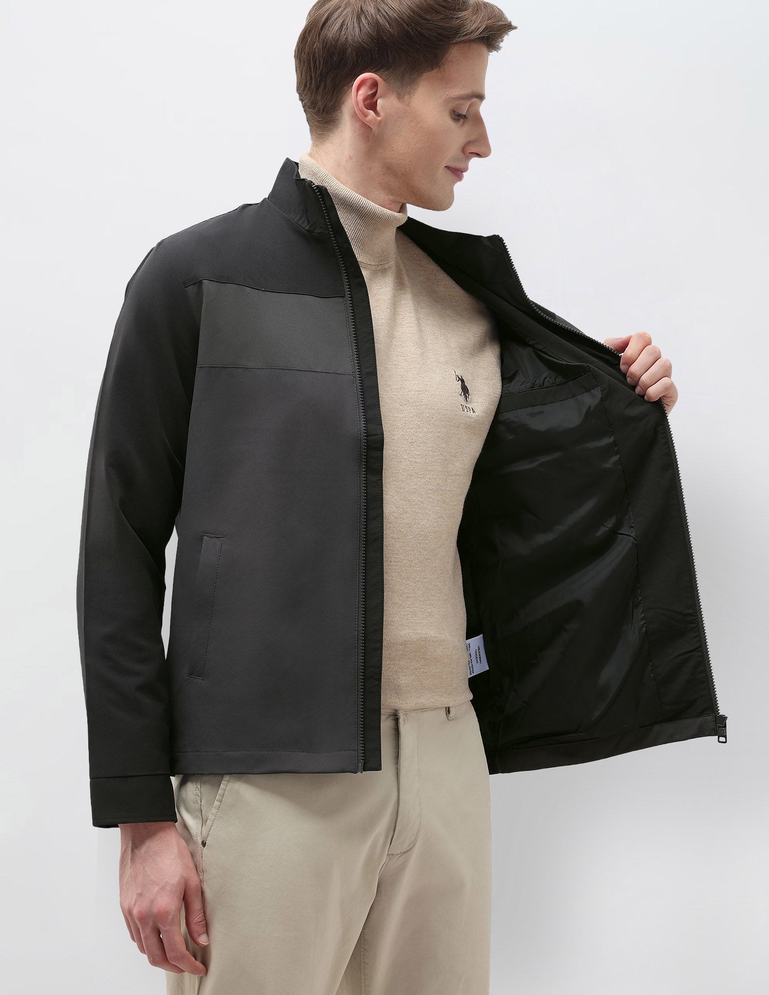 Colour Blocked Regular Fit Casual Jacket Black - U.S. POLO ASSN. | Large