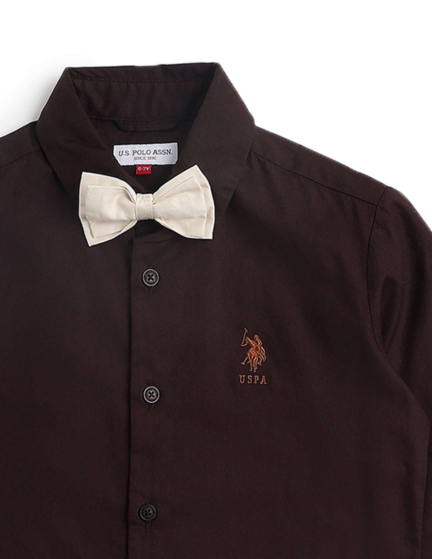 Boys Dobby Regular Fit Shirt Brown - U.S. POLO ASSN. | Large