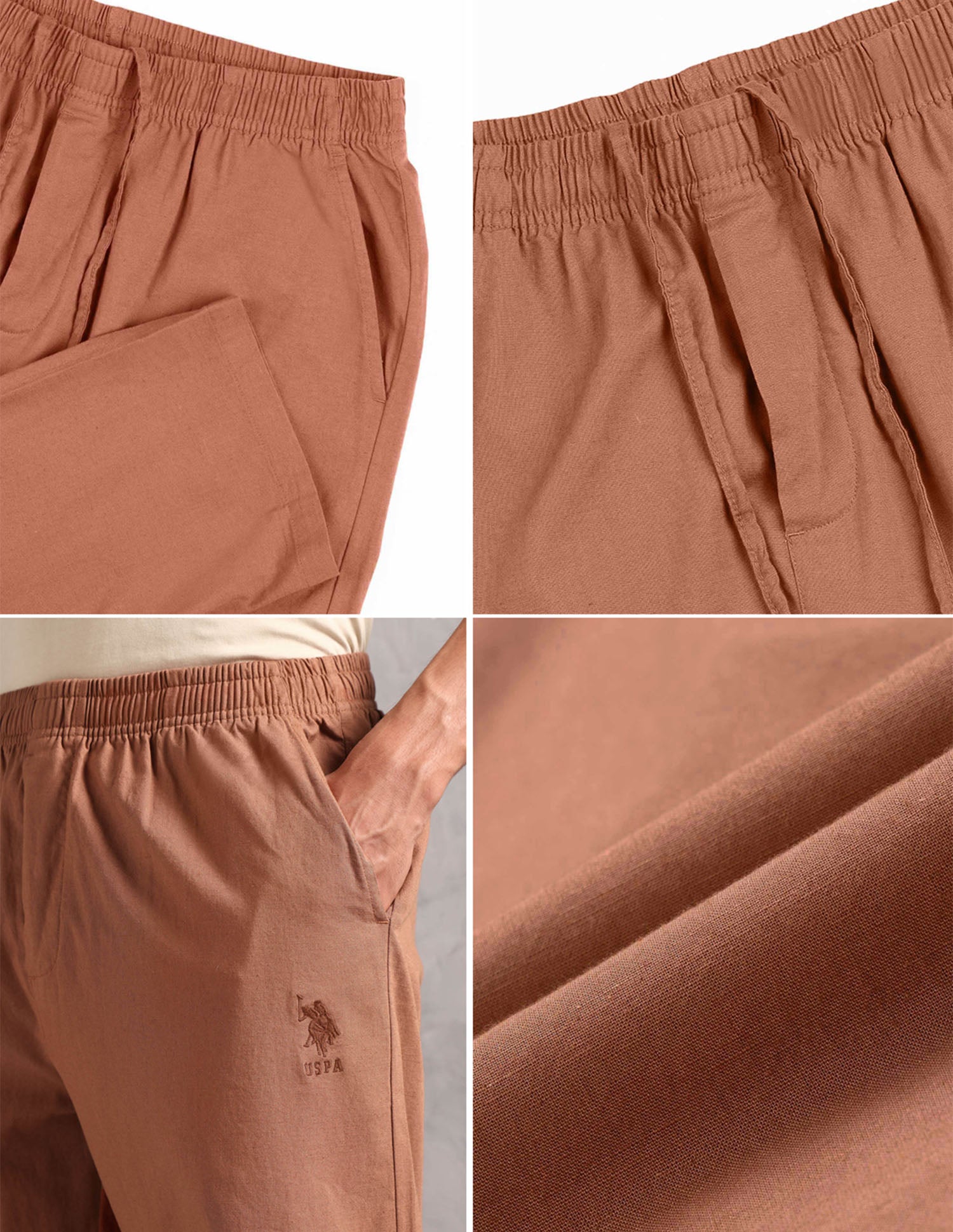 Relaxed Fit Cotton Linen OELP8 Lounge Pants - Pack Of 1 Caramel Cafe - U.S. POLO ASSN. | Large
