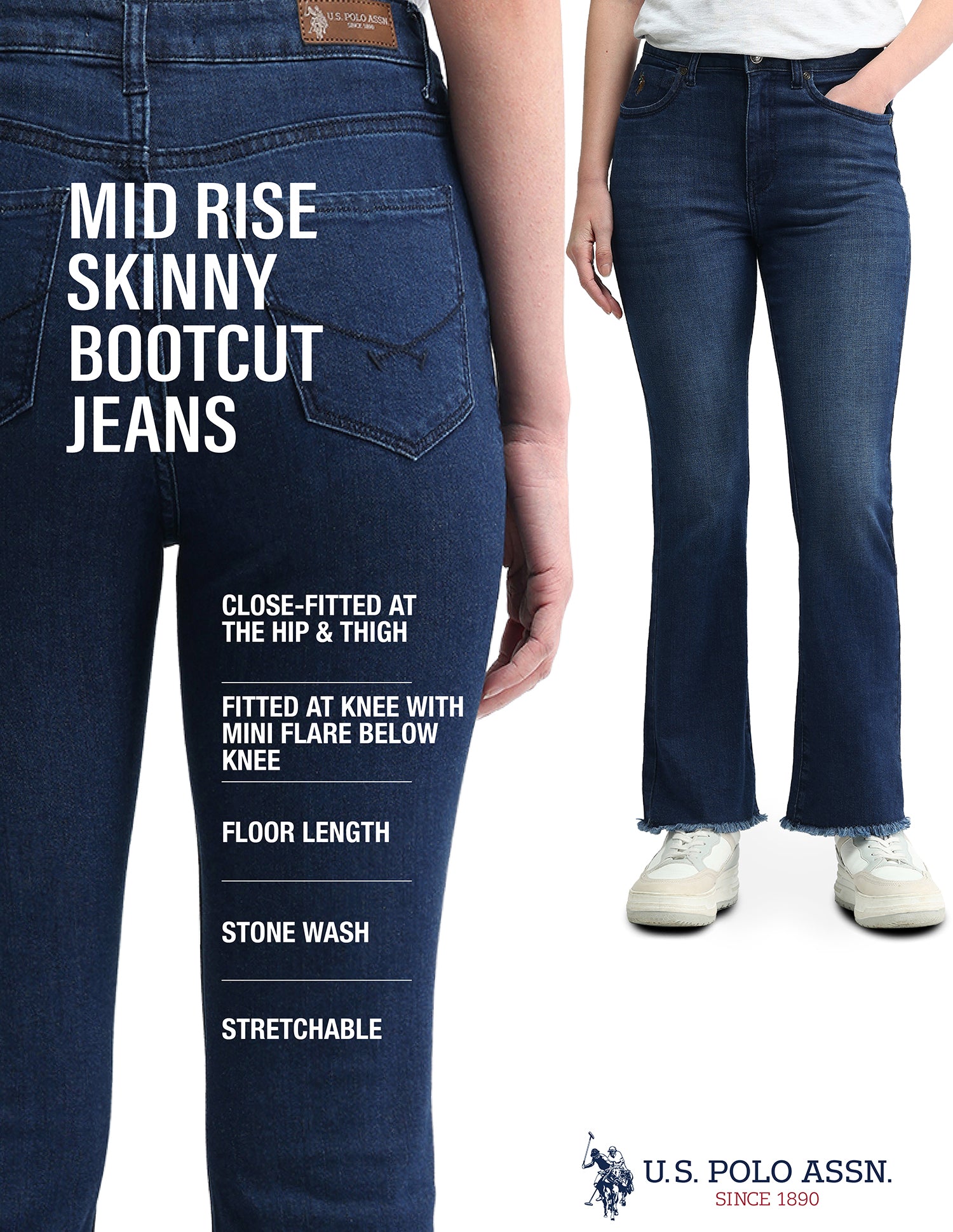 High Rise Skinny Bootcut Jeans Dark Blue - U.S. Polo Assn. India | Large