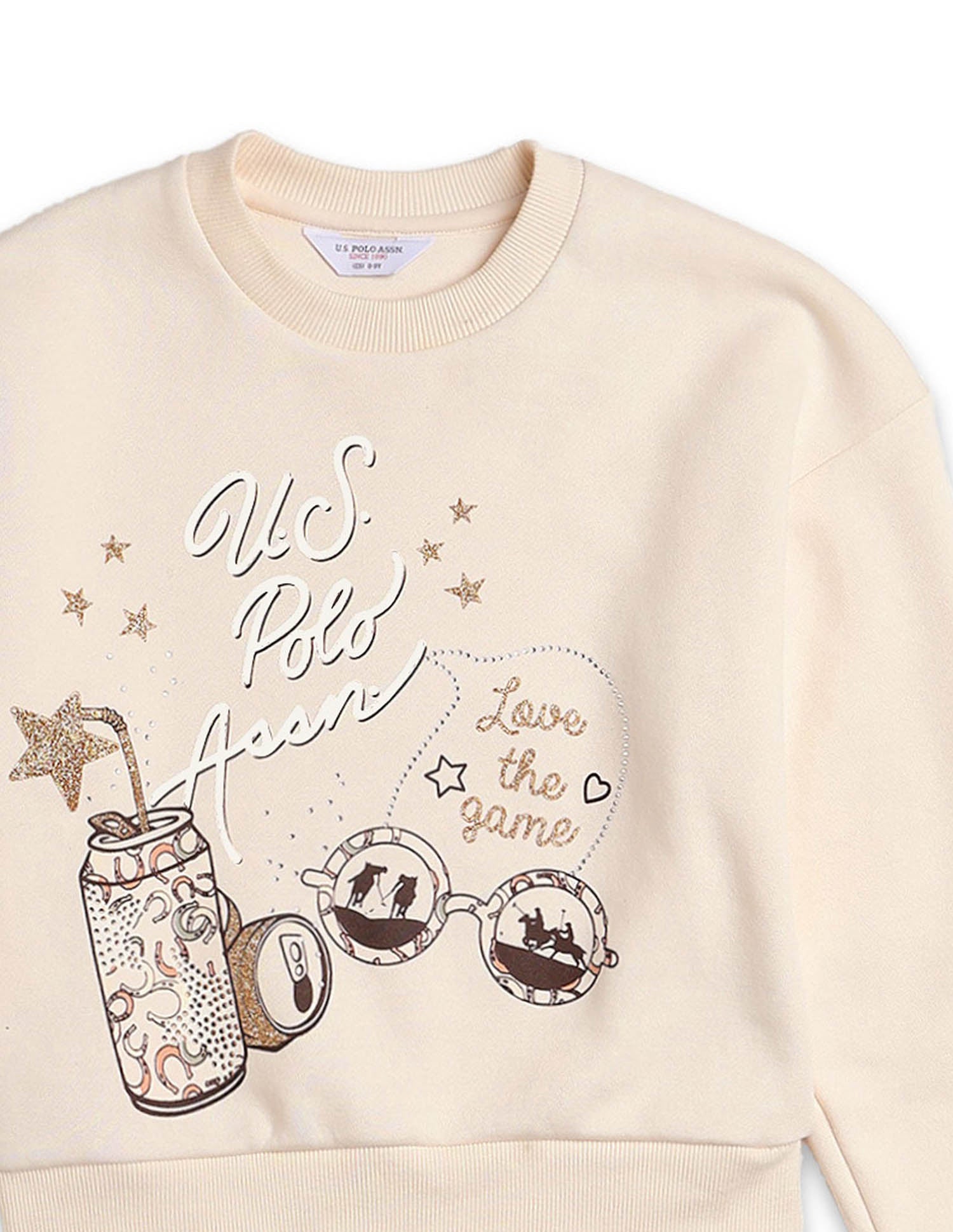 Brand Embellished Regular Fit Sweatshirt Beige - U.S. POLO ASSN. | Large