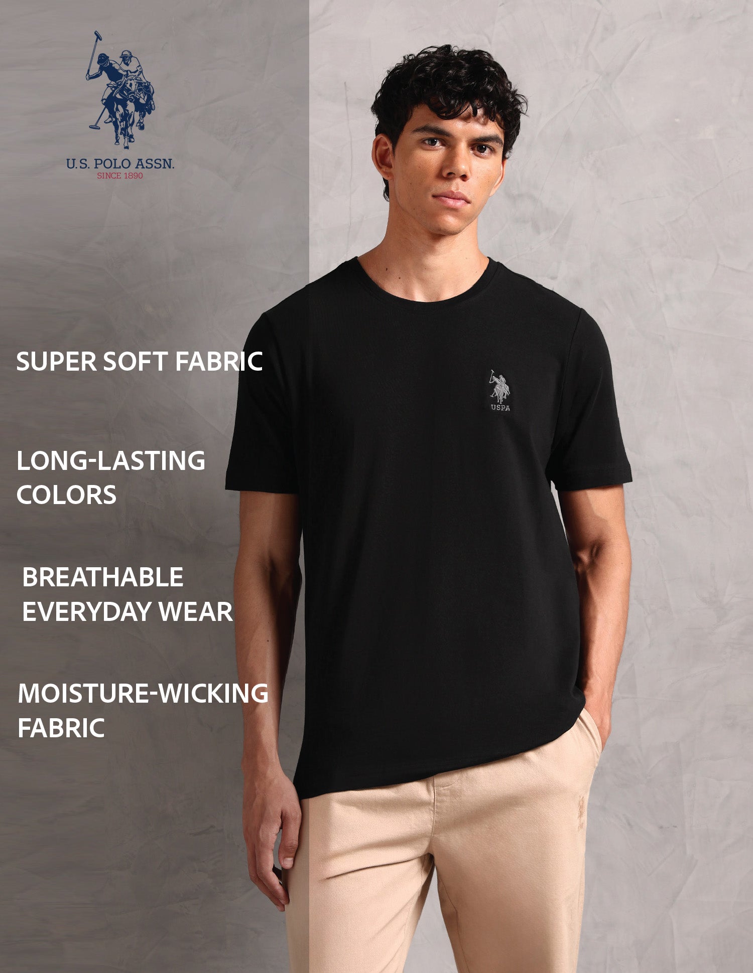 Comfort Fit Pure Cotton OEE12 Lounge T-Shirt - Pack Of 1 Black - U.S. POLO ASSN. | Large