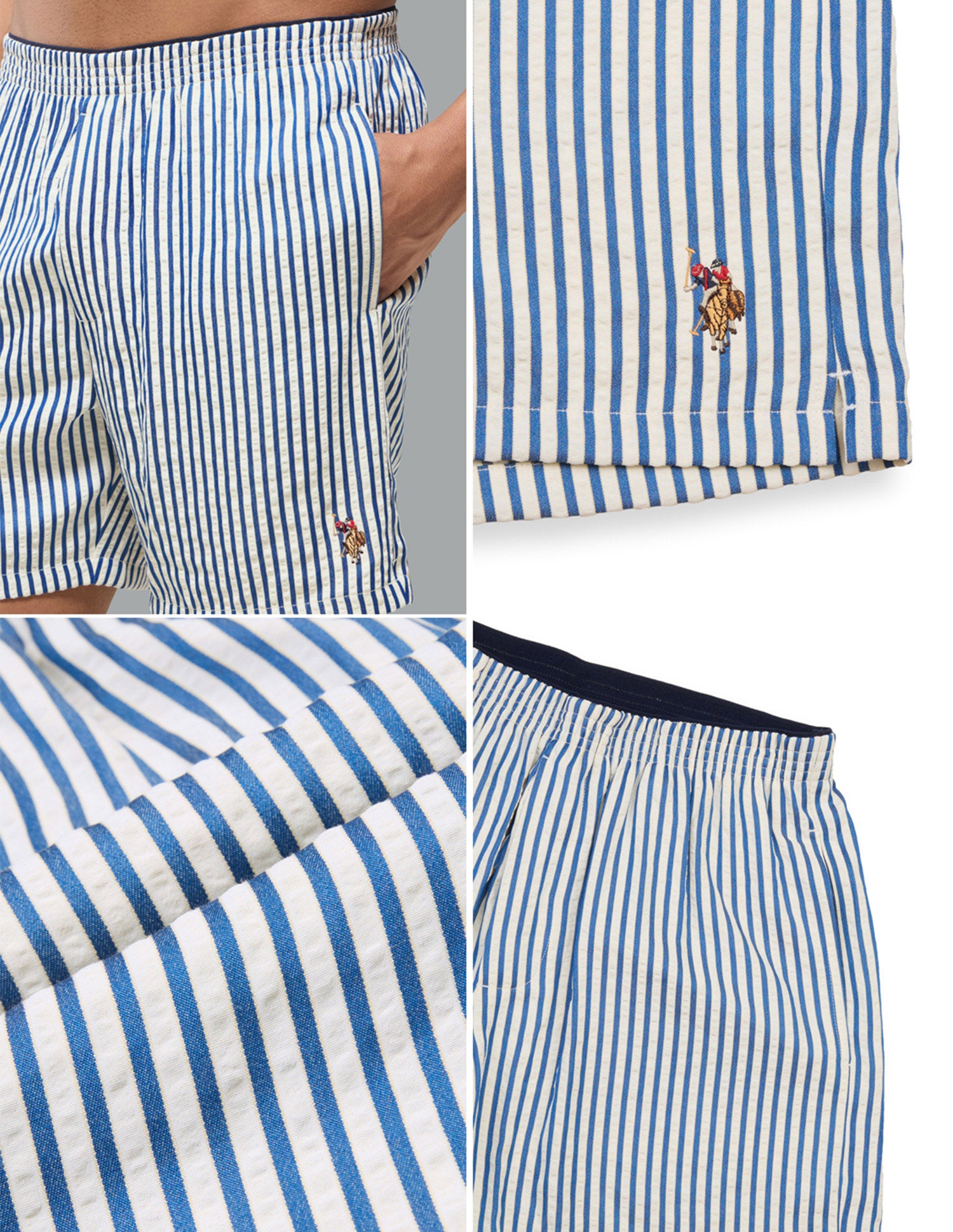 Seersucker Striped OEX22 Boxer Shorts Blue - U.S. Polo Assn. India | Large