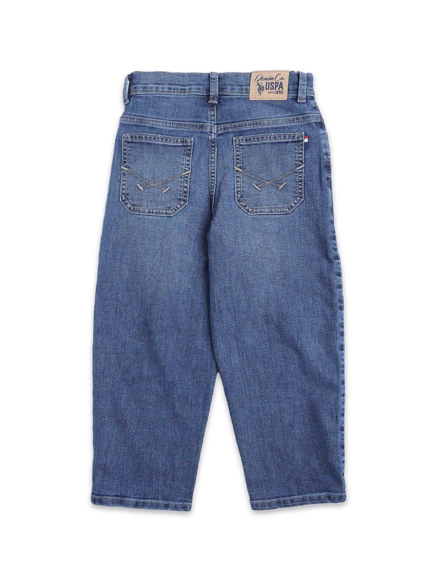 Boys Baggy Fit Lightly Distressed Jeans Mid Blue - U.S. POLO ASSN. | Large