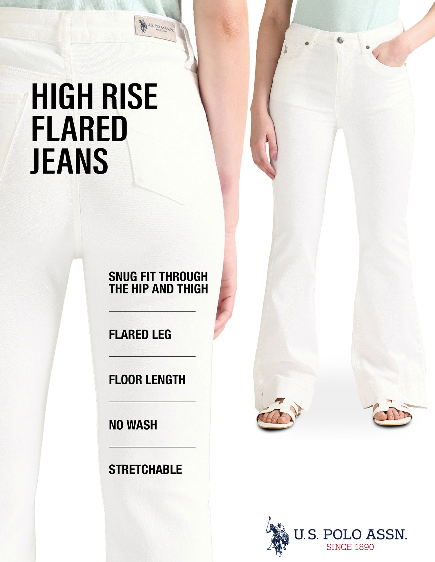 Flared Fit White Jeans White - U.S. Polo Assn. India | Large