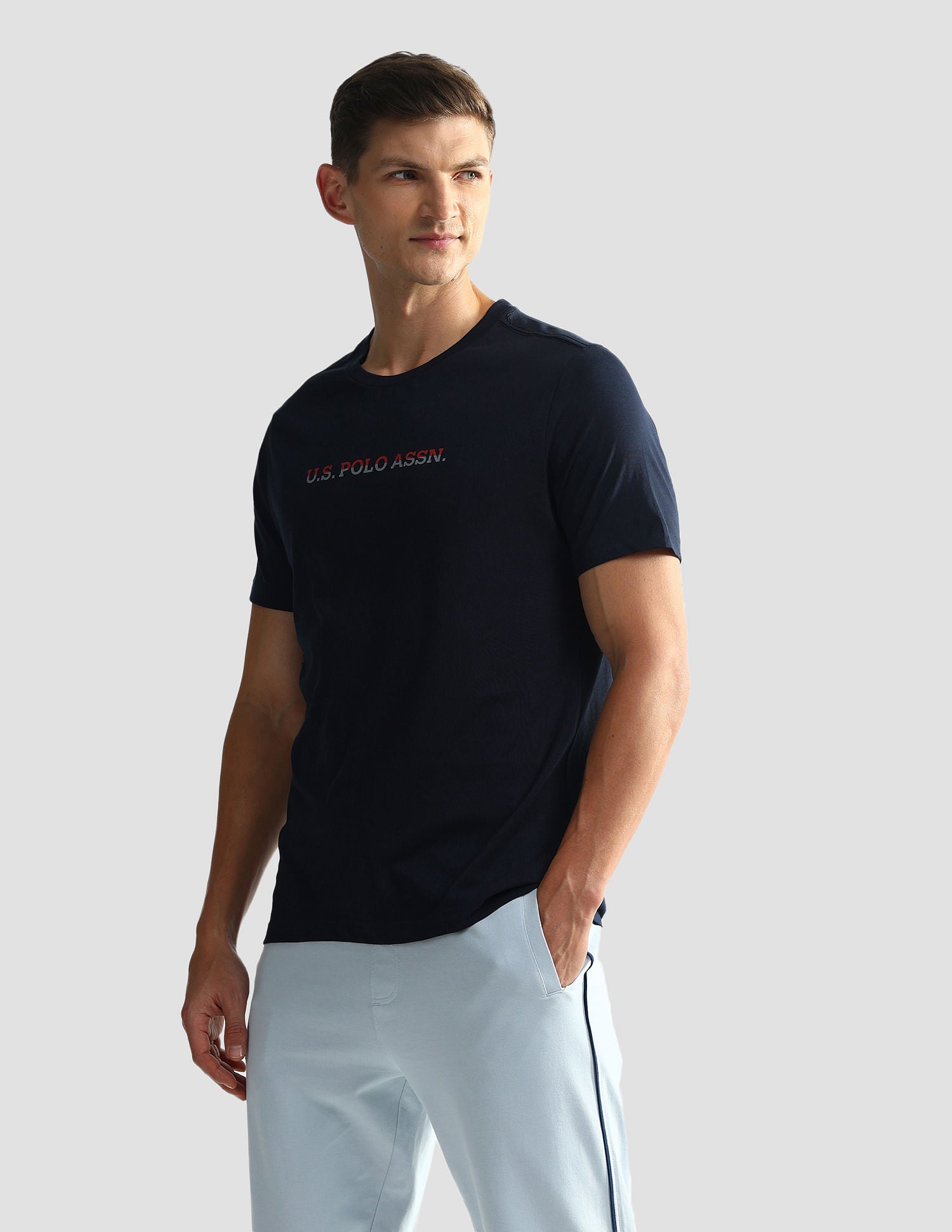 Brand Print Cotton OEE02 Lounge T-Shirt - Pack Of 2 Navy and Grey Mel - U.S. POLO ASSN. | Large