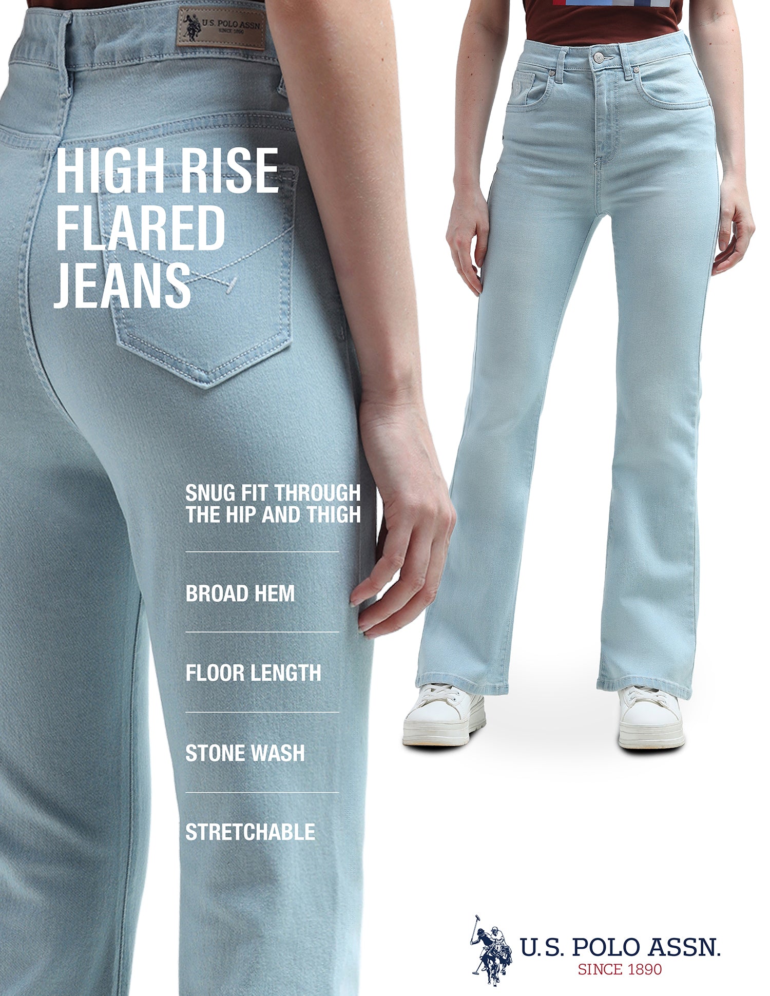 High Rise Flare Fit Jeans Blue - U.S. Polo Assn. India | Large