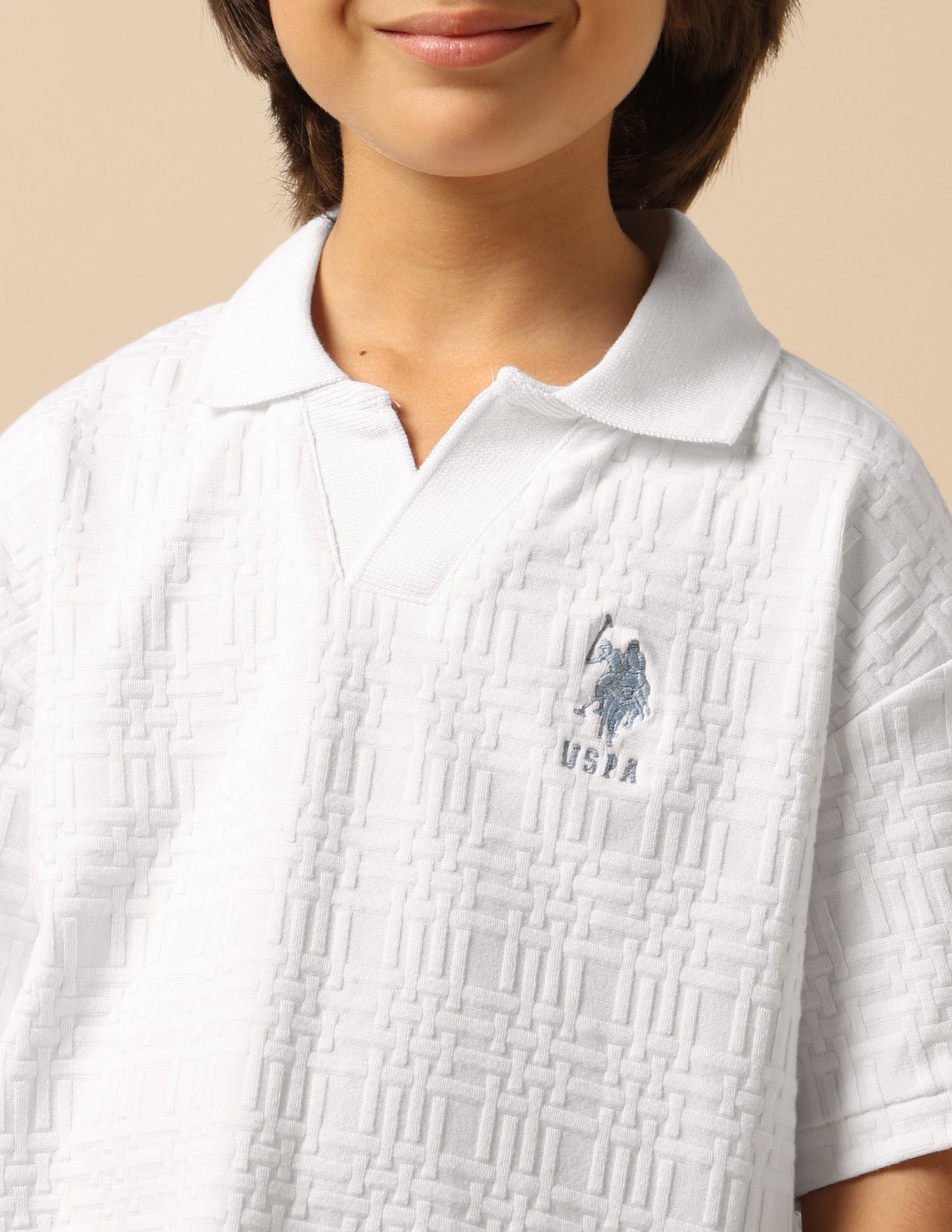 Boys Textured Boxy Fit Polo Shirt White - U.S. POLO ASSN. | Large