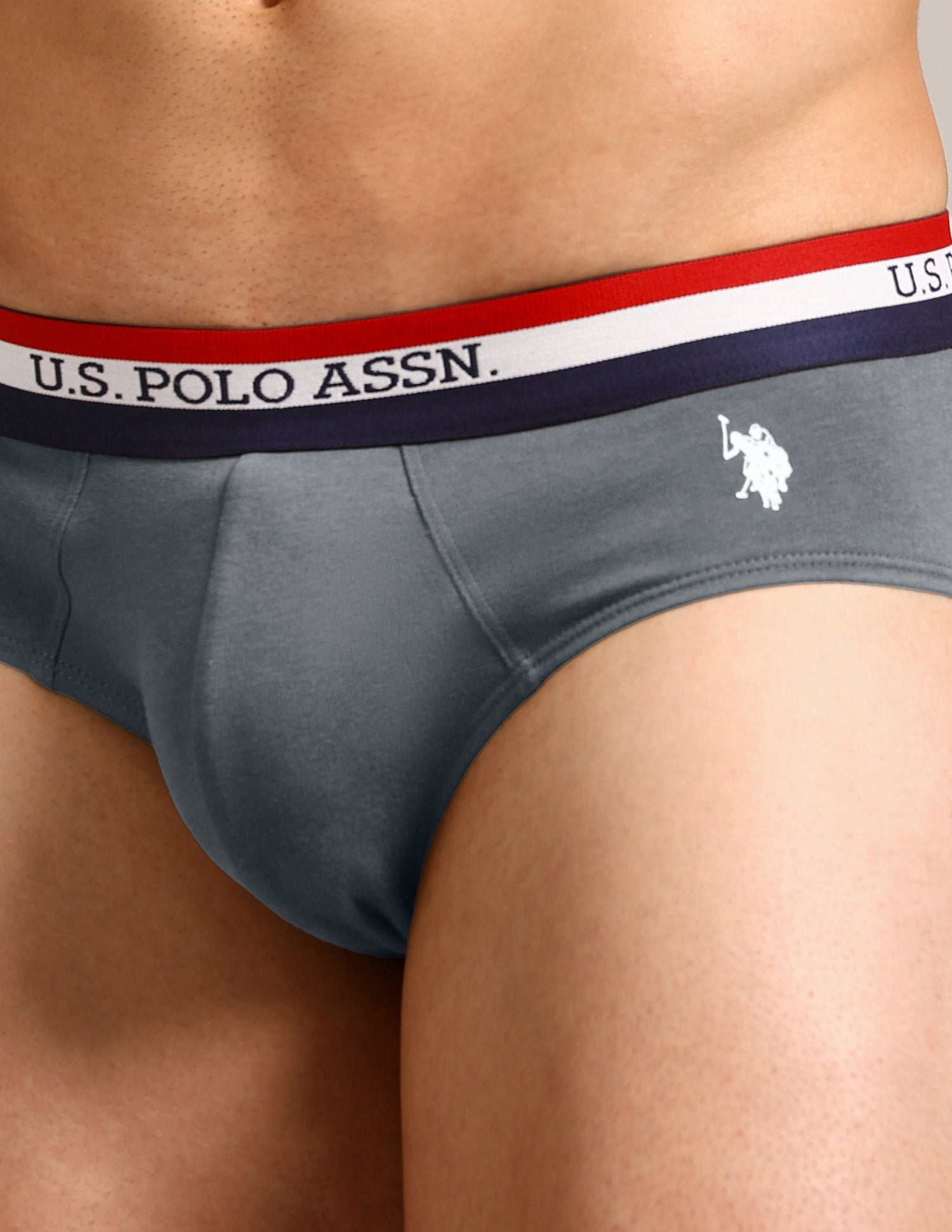 Striped Waistband EB002 Briefs - Pack Of 2 Iron Gate and Black - U.S. Polo Assn. India | Large