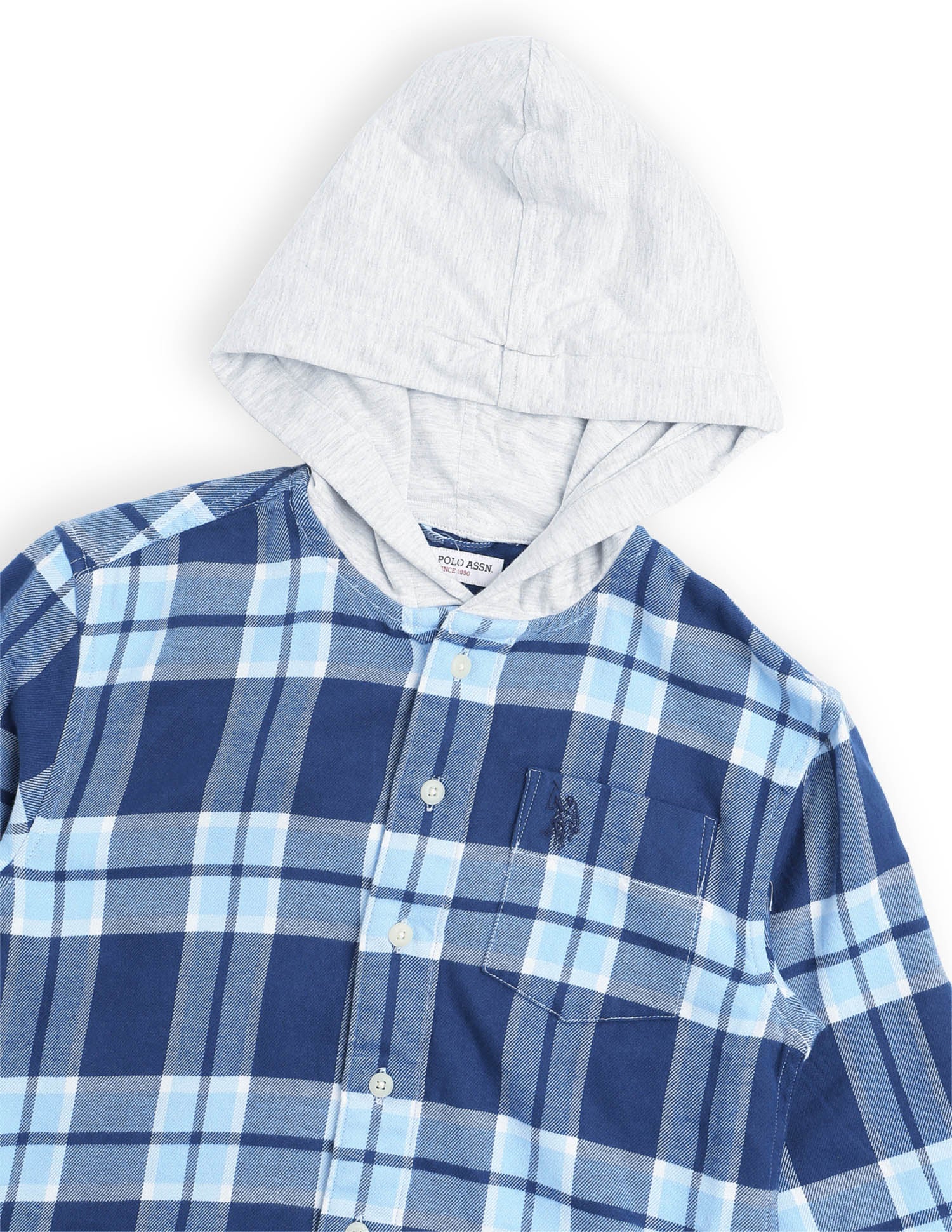 Boys Tartan Checked Hooded Shacket Navy - U.S. POLO ASSN. | Large