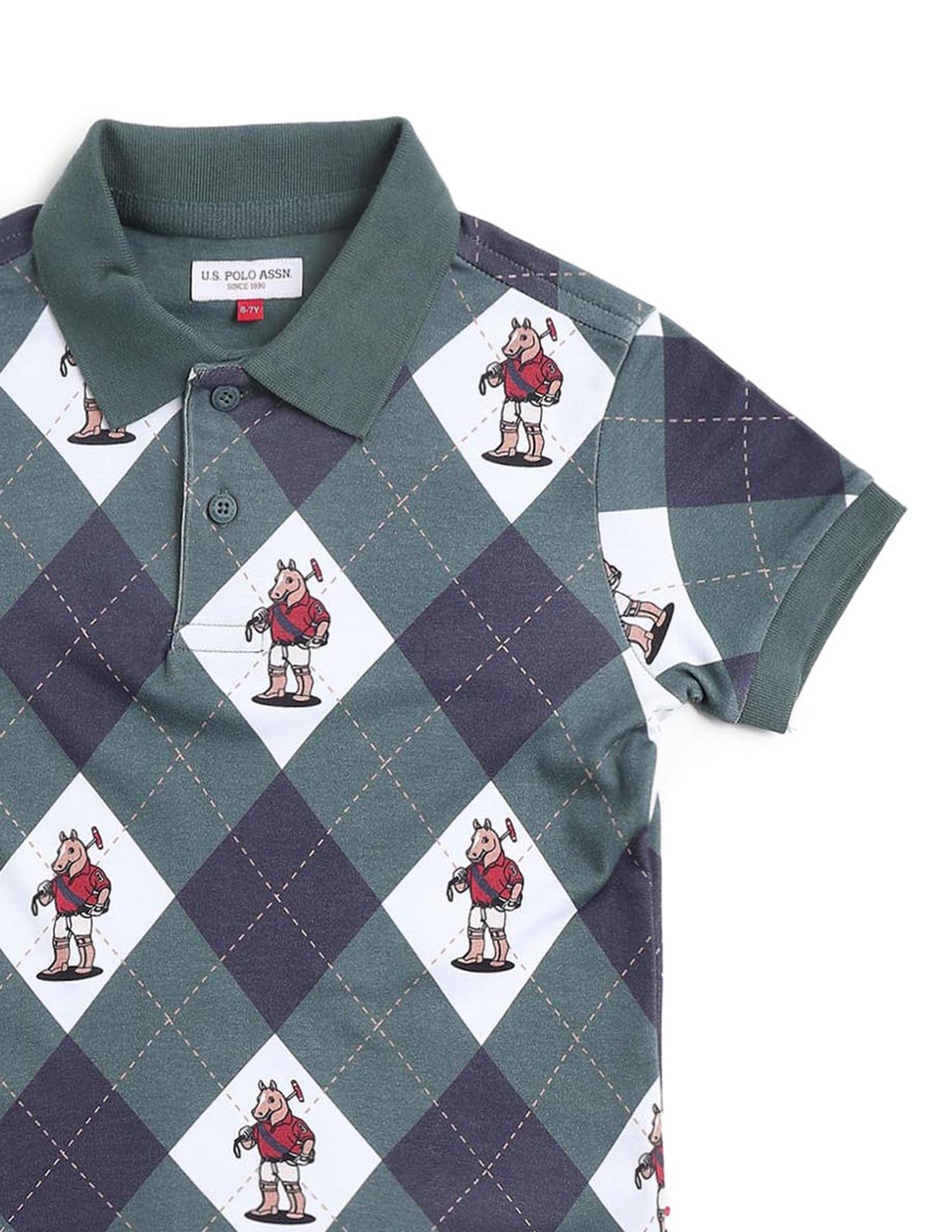 Boys Graphic Argyle Printed Polo Shirt Dark Green - U.S. POLO ASSN. | Large