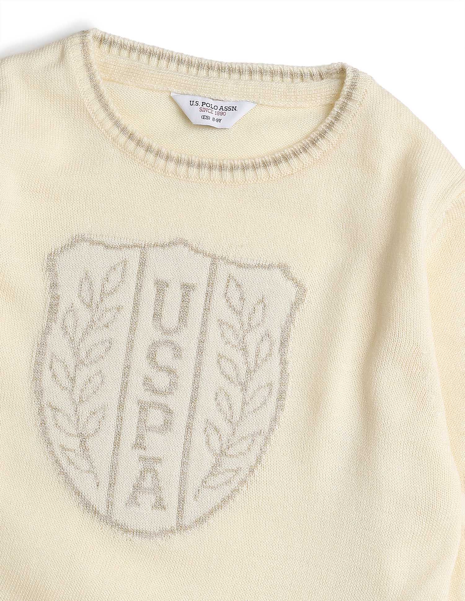 Girls Brand Patterned Knit Sweater Off White - U.S. POLO ASSN. | Large