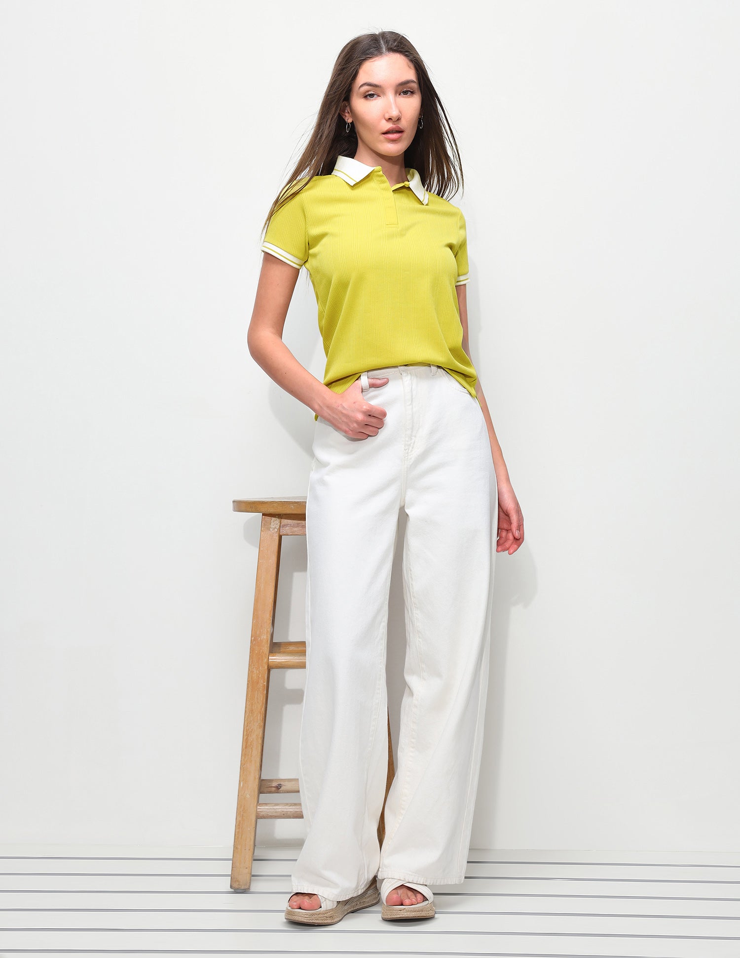 Textured Vertical Striped Regular Fit Polo Shirt Lime Green - U.S. Polo Assn. India | Large