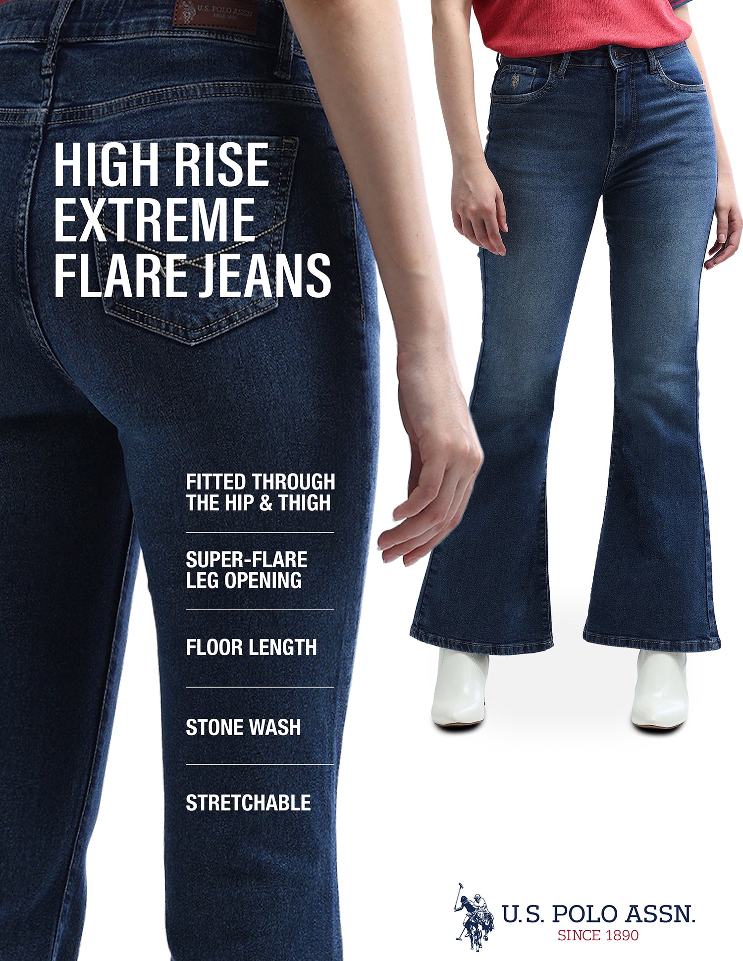 High Rise Extreme Flare Jeans Dark Blue - U.S. Polo Assn. India | Large