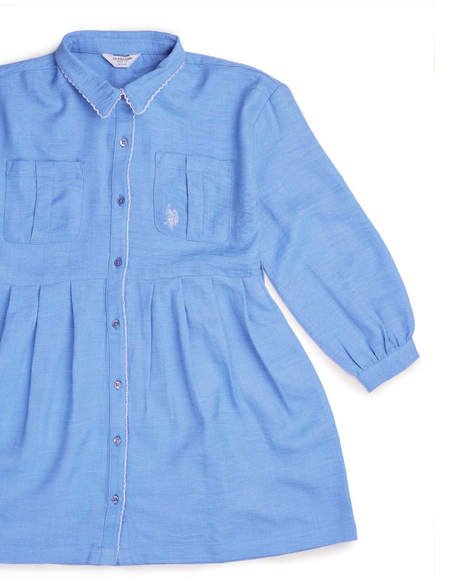 Girls Solid Shirt Dress Blue - U.S. POLO ASSN. | Large