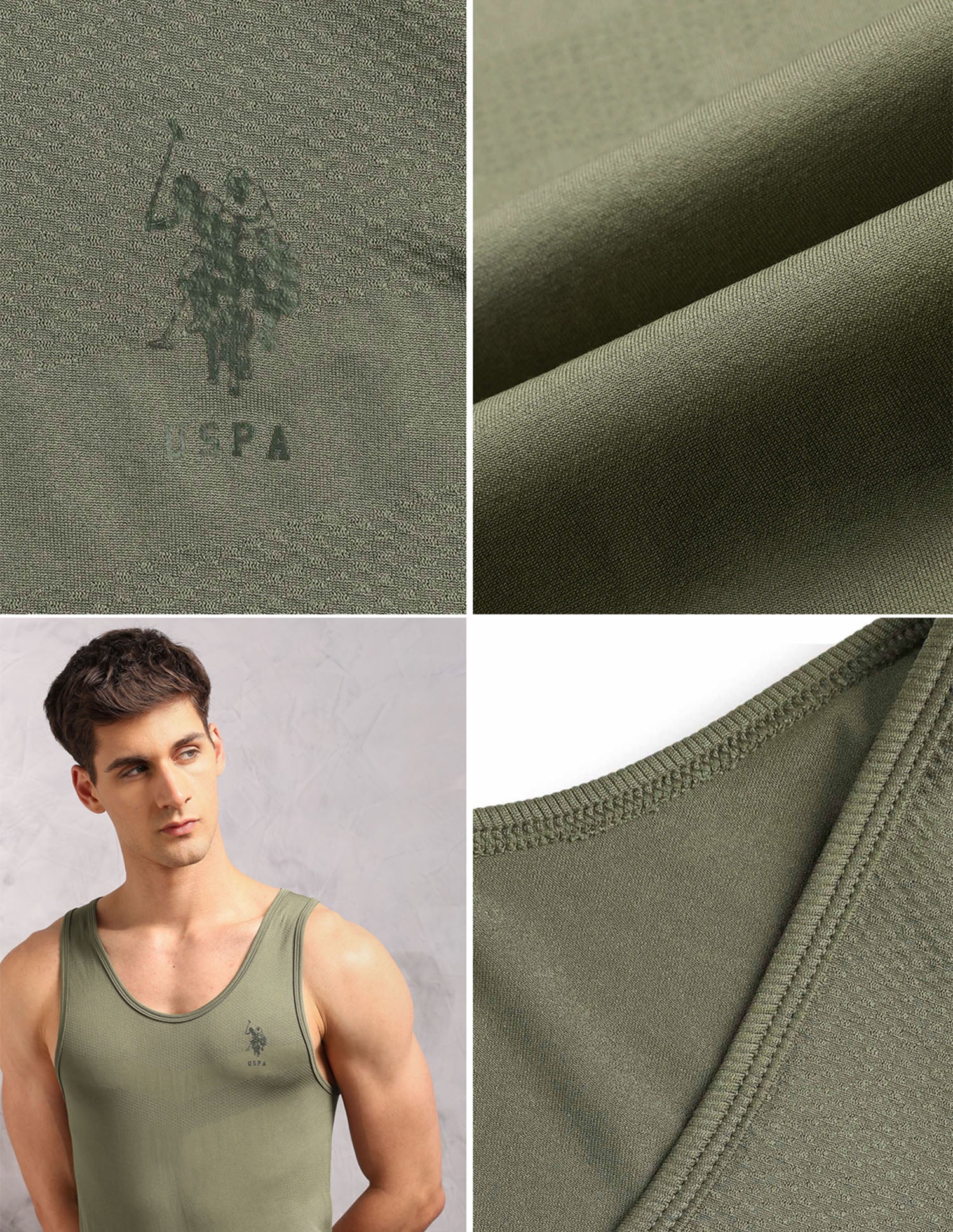 Moisture Absorbent Stretch Fit AV001 Vest - Pack Of 1 Olive - U.S. Polo Assn. India | Large