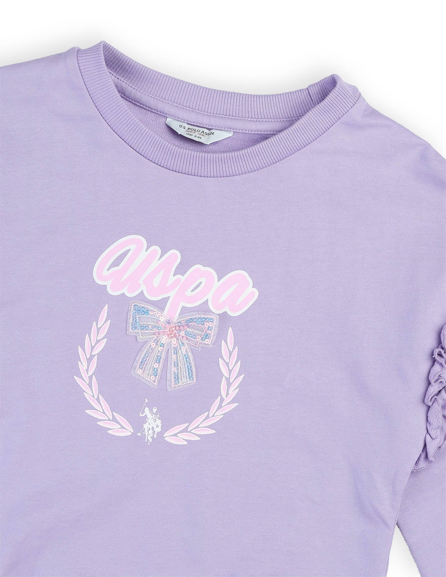 Girls Brand Printed Regular Fit Sweatshirt Lavender - U.S. POLO ASSN. | Large