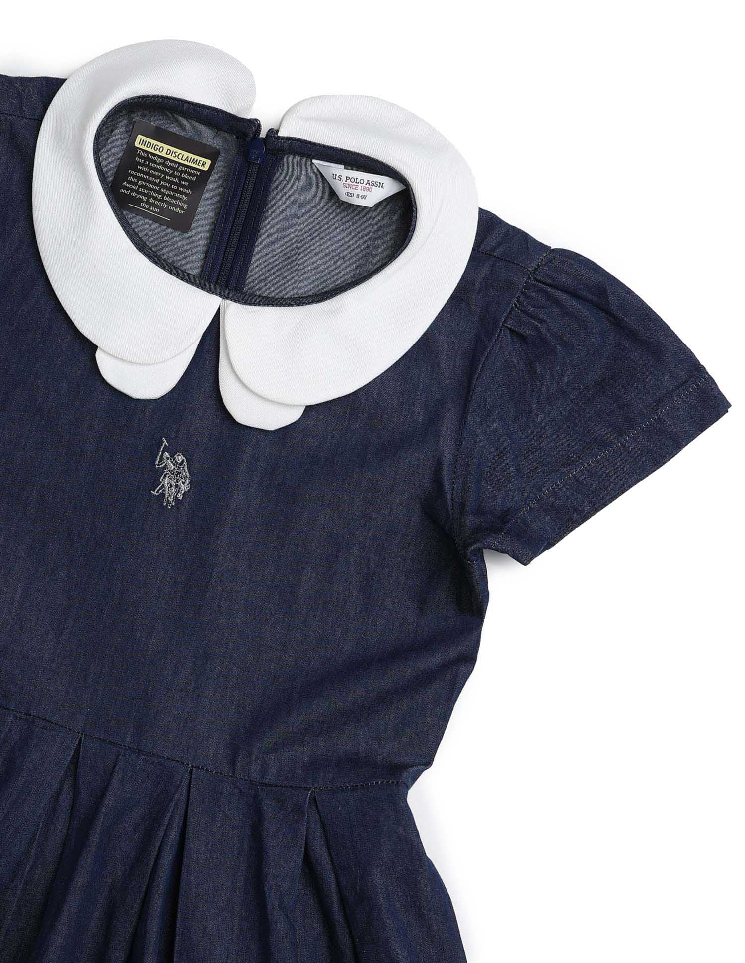 Girls Solid A-Line Dress Indigo - U.S. POLO ASSN. | Large