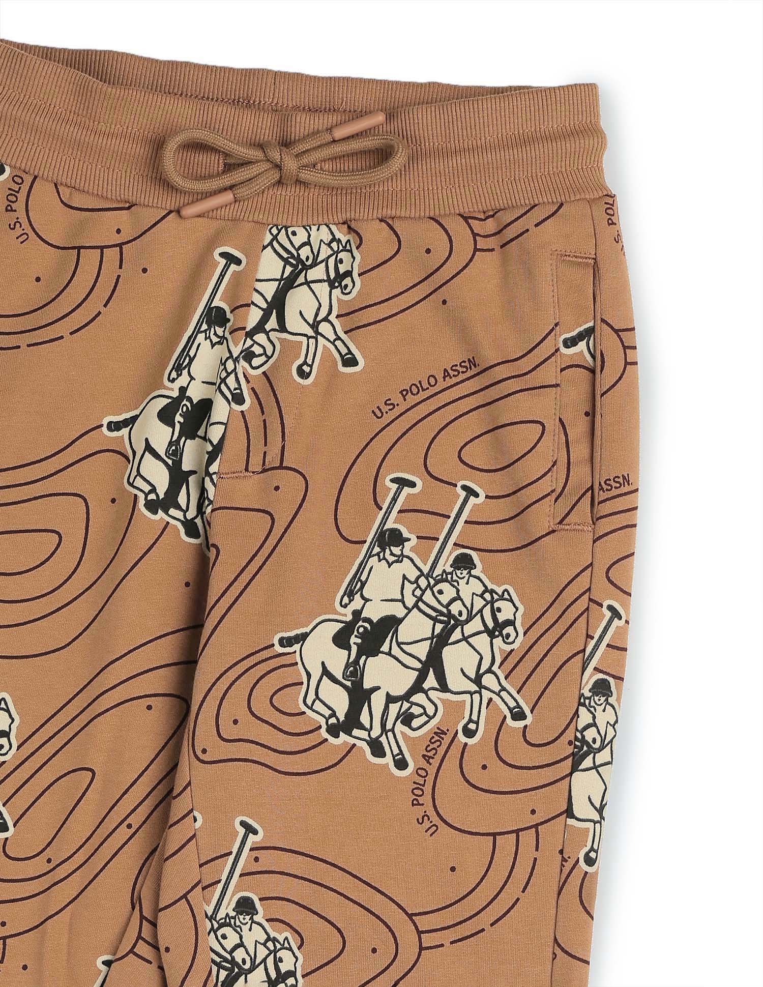 Boys Graphic Brand Printed Regular Fit Joggers Light Brown - U.S. POLO ASSN. | Large