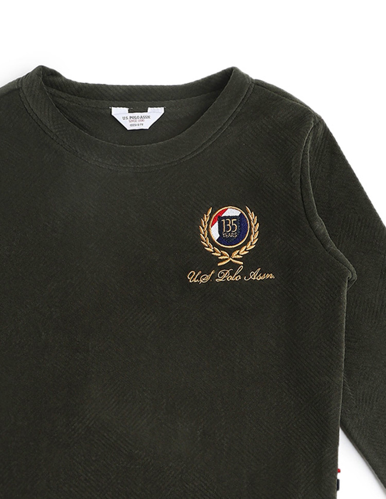 Boys Textured Patterned Knit Regular Fit Sweatshirt Olive - U.S. POLO ASSN. | Large