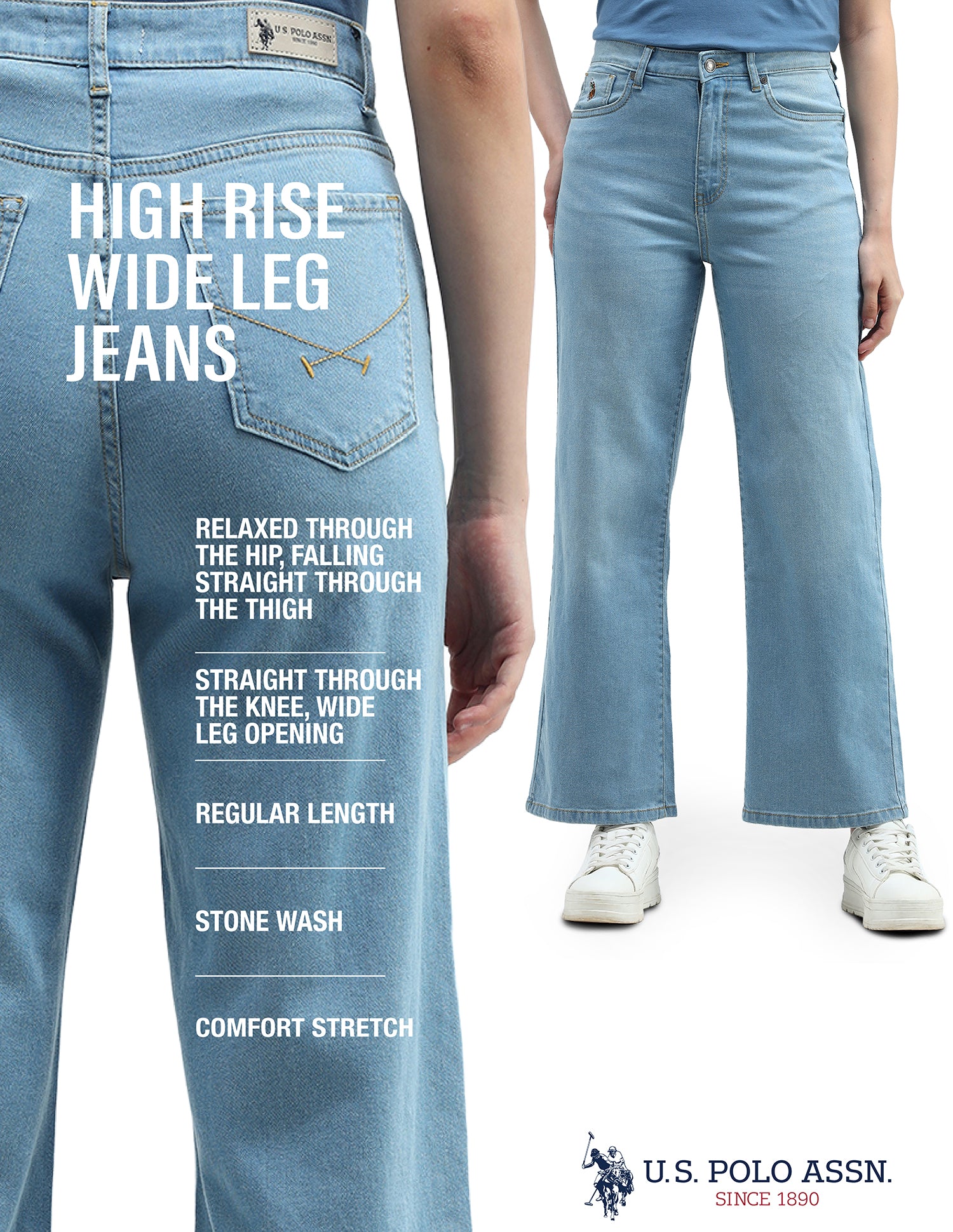 High Rise Wide Leg Jeans Blue - U.S. Polo Assn. India | Large