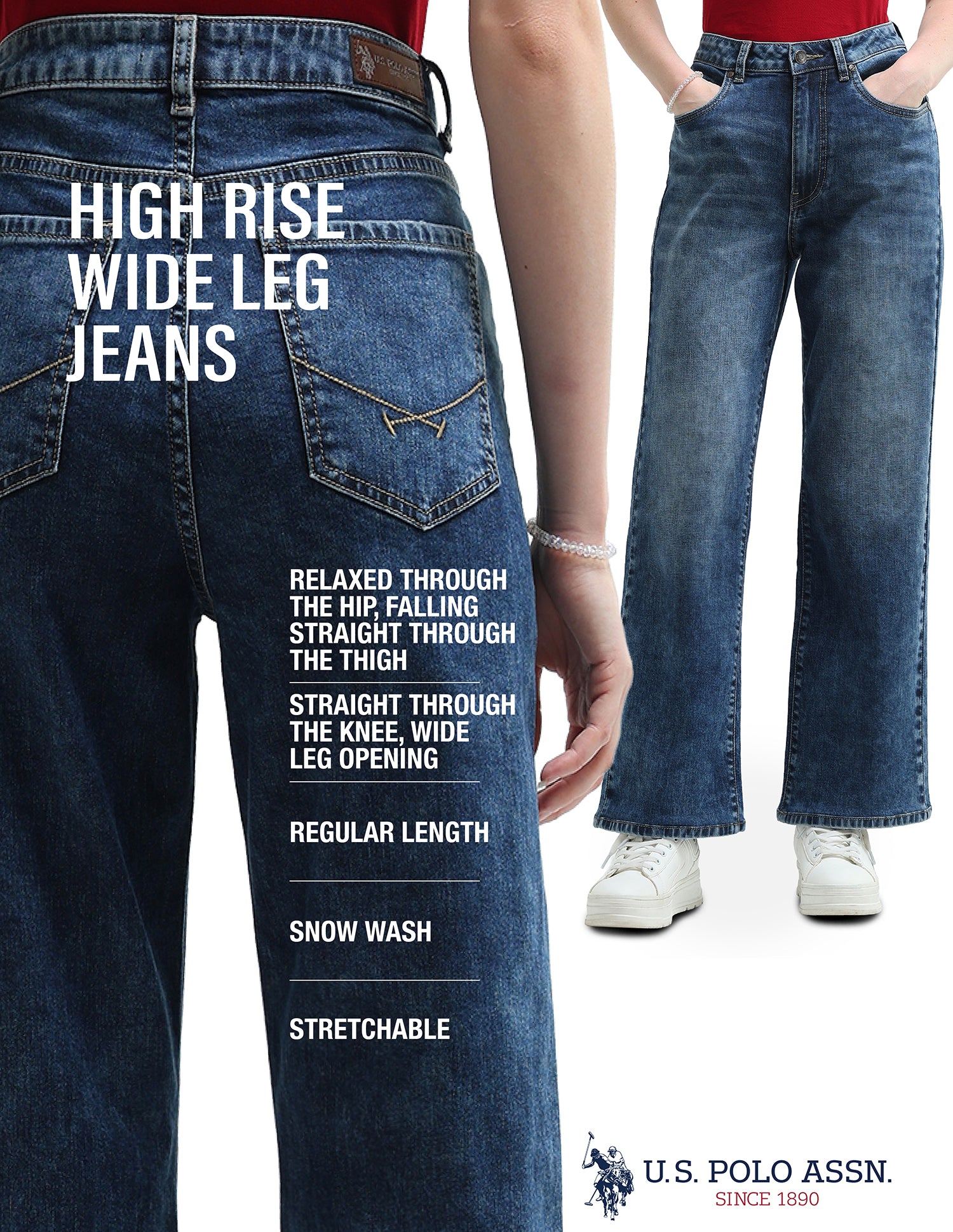 High Rise Wide Leg Jeans Dark Blue - U.S. Polo Assn. India | Large