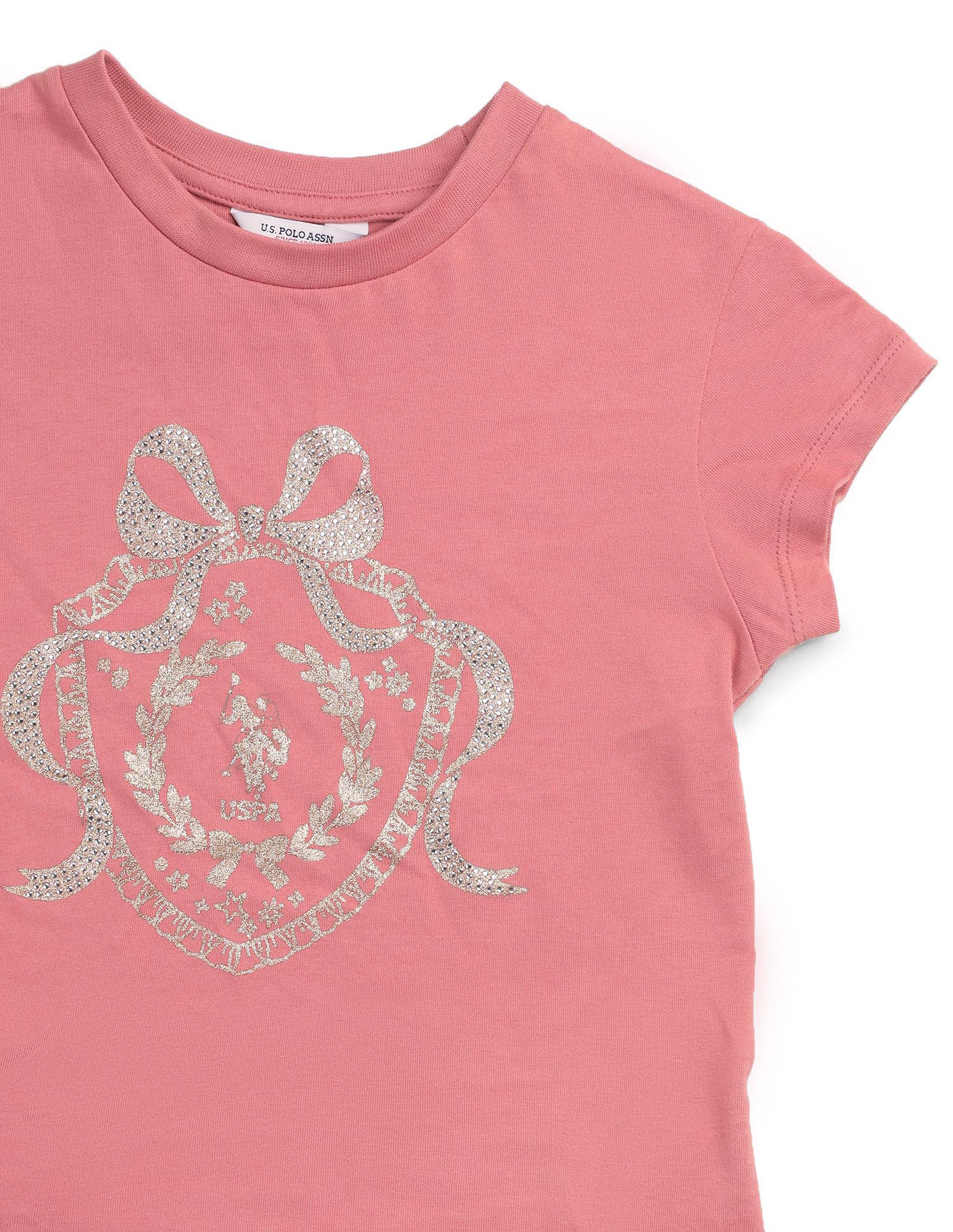 Girls Embellised Metallic Brand Printed Top Pink - U.S. POLO ASSN. | Large