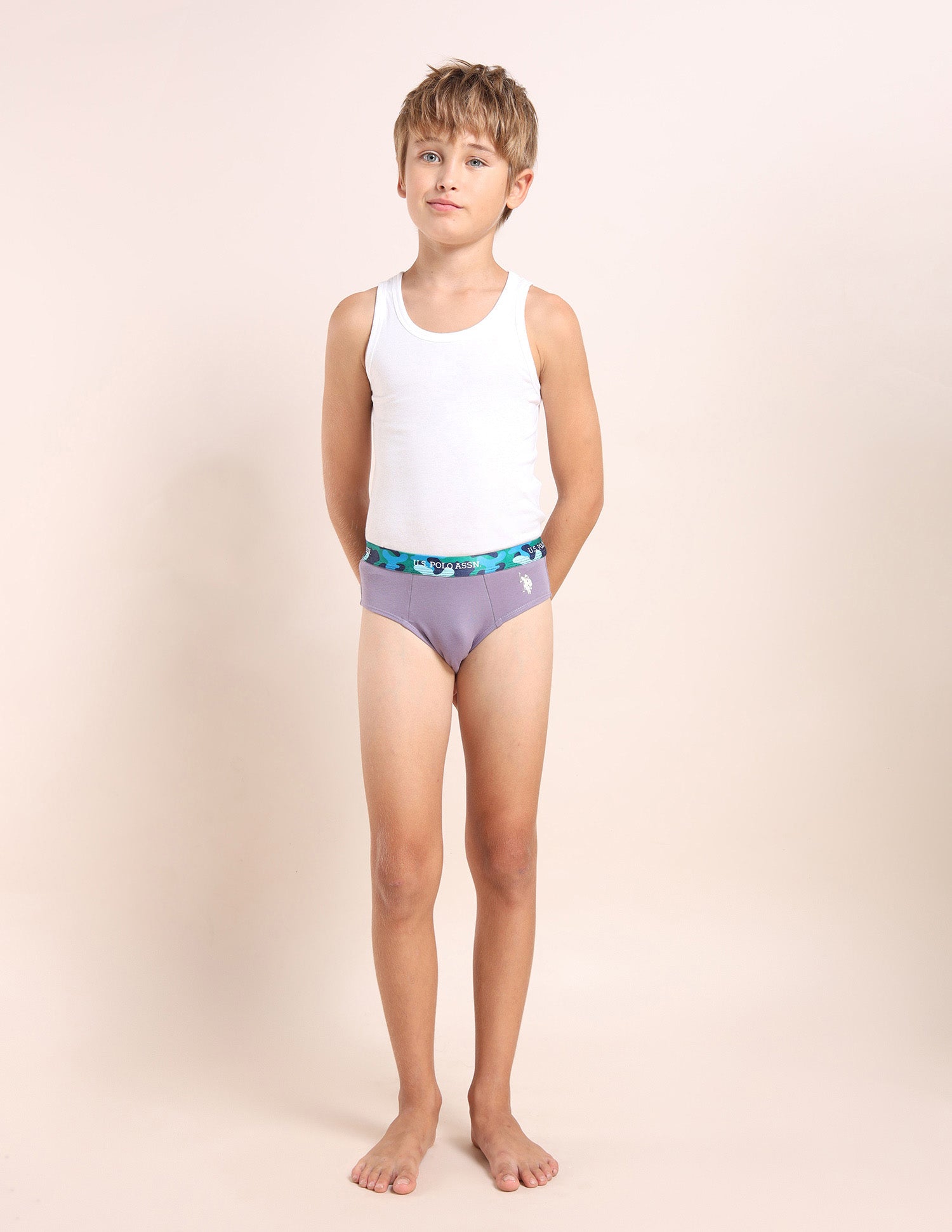 Boys Cotton Spandex Solid Briefs - Pack Of 5 Red, Green, Lemon, Puprle and Blue - U.S. POLO ASSN. | Large