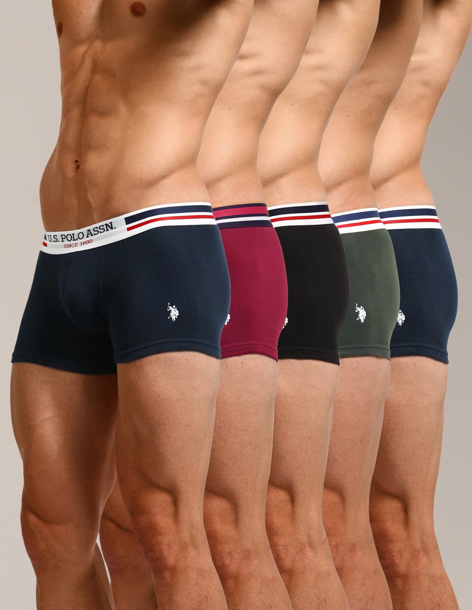 Solid Logo Waistband I641-P5 Trunks - Pack Of 5 Multi-colour - U.S. Polo Assn. India | Large