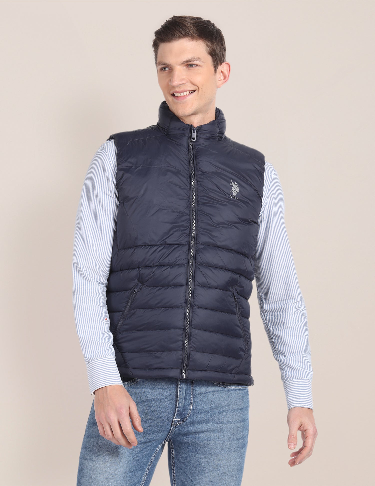 Concealed Hood Sleeveless Jacket Navy - U.S. POLO ASSN. | Large