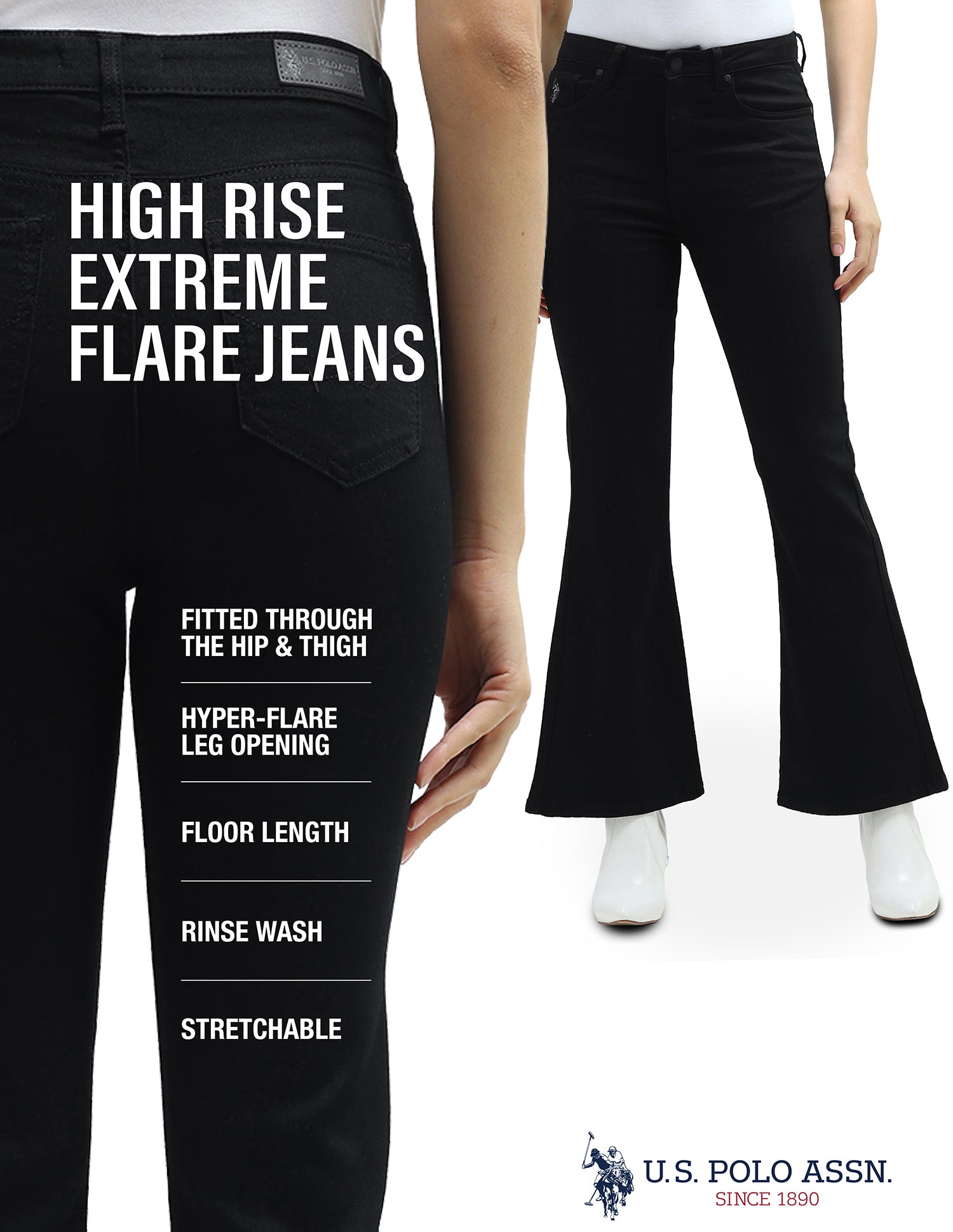 High Rise Extreme Flare Fit Jeans Black - U.S. Polo Assn. India | Large