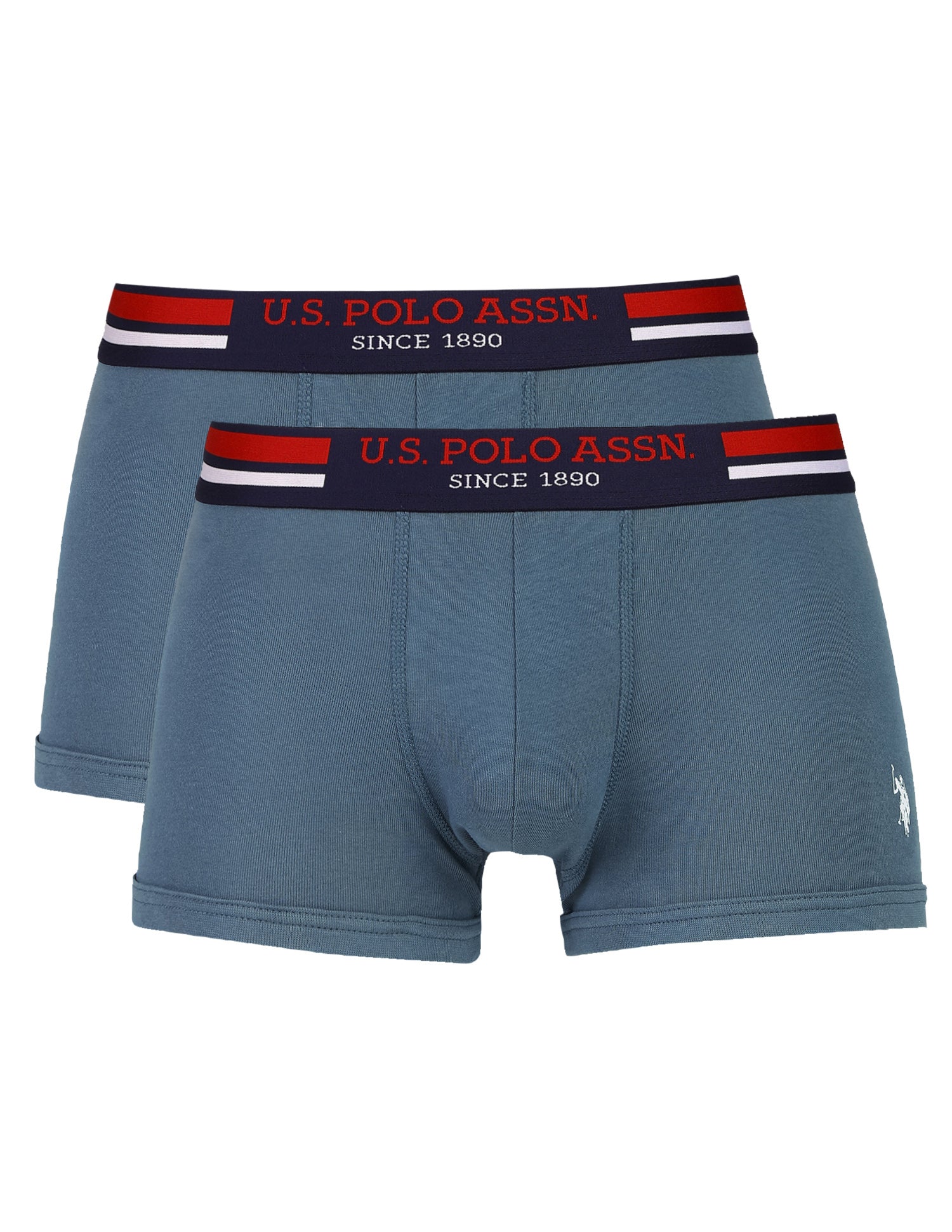 Elastic Waistband Ribbed I641 Trunks - Pack Of 2 Teal Grey- Teal Grey - U.S. Polo Assn. India | Large