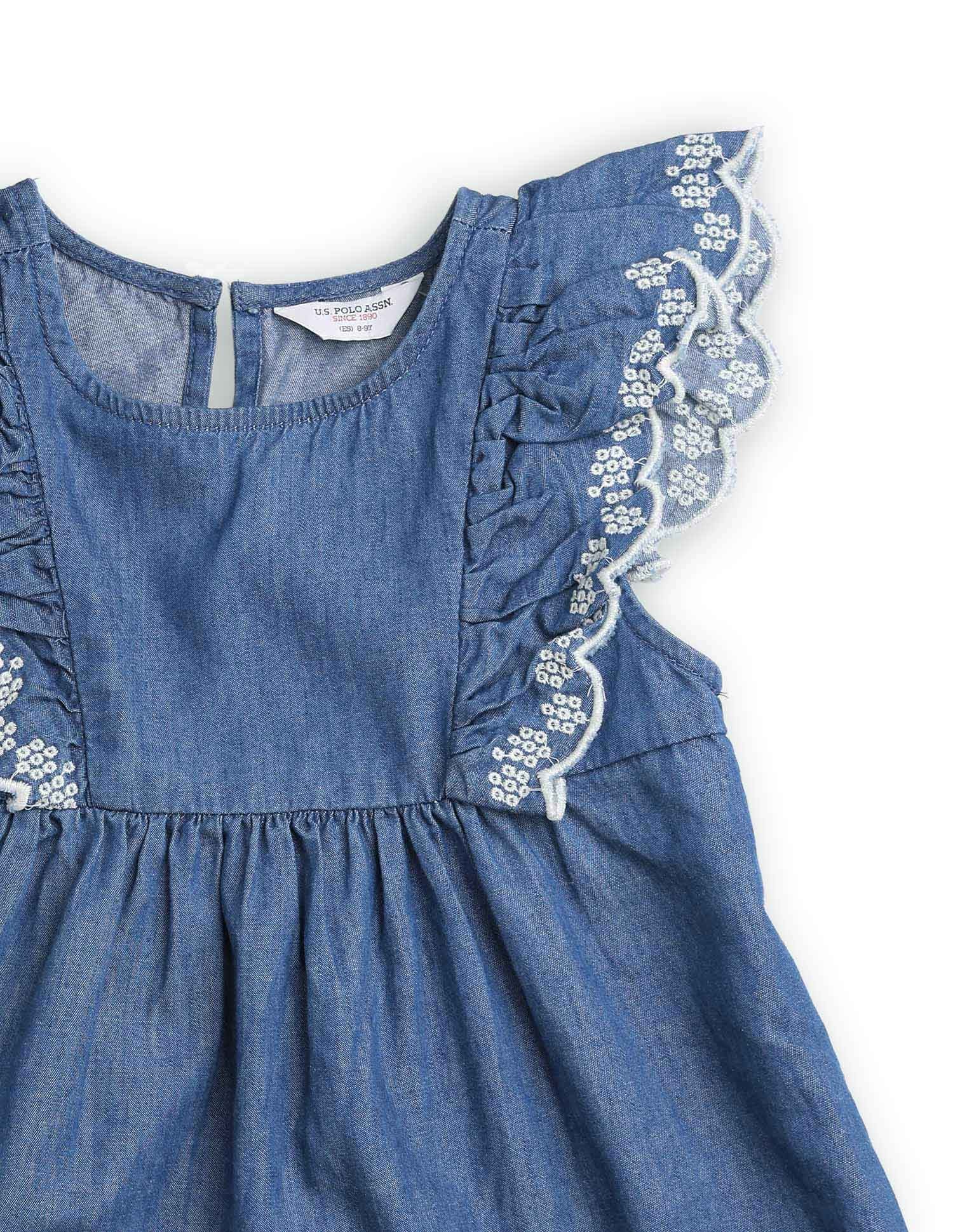 Girls Round Neck Denim Top Blue - U.S. Polo Assn. India | Large