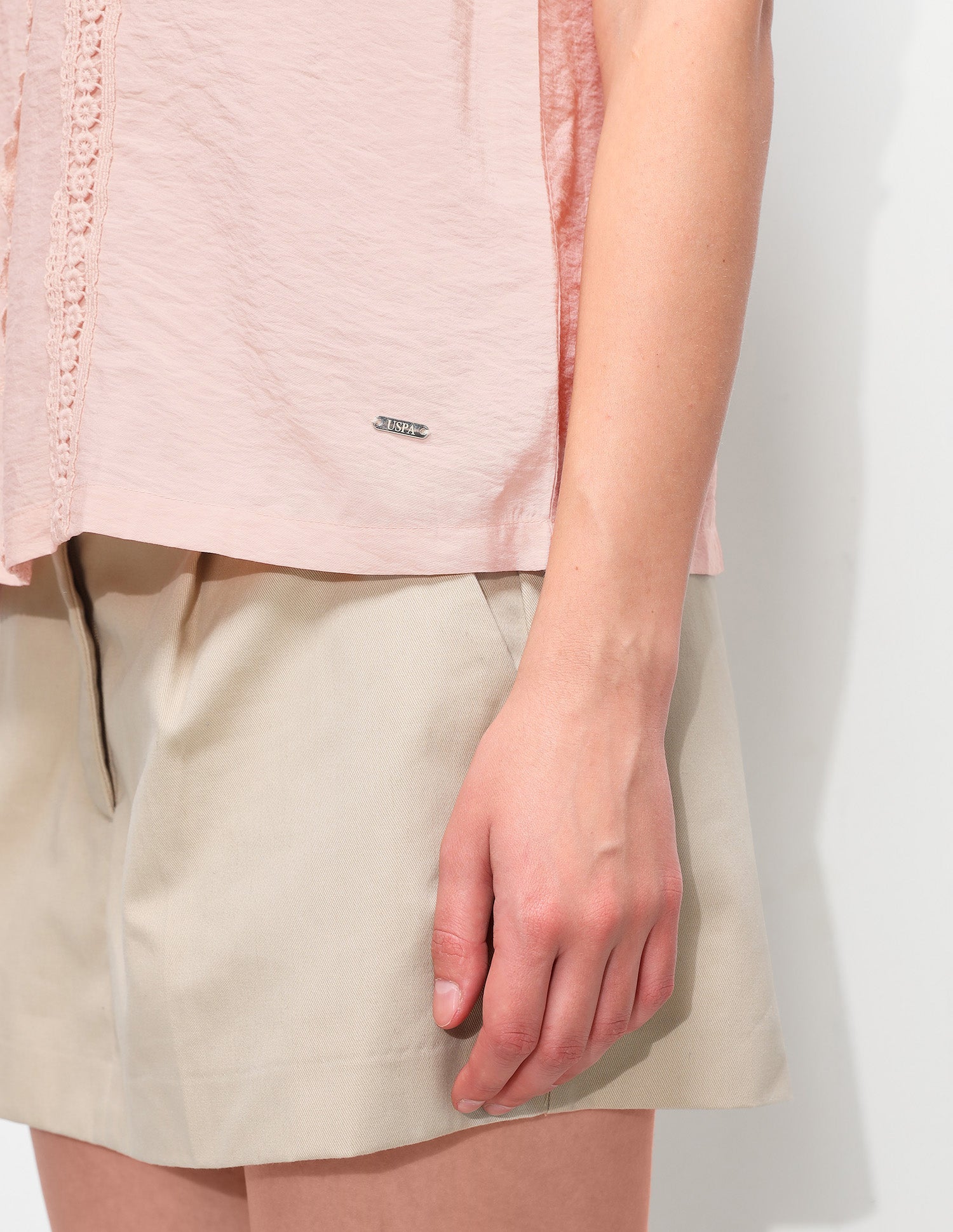 Solid Lace Regular Fit Top Light Pink - U.S. Polo Assn. India | Large